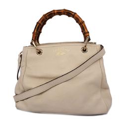 Gucci Handbag Bamboo 336032 Leather Ivory Champagne Women's