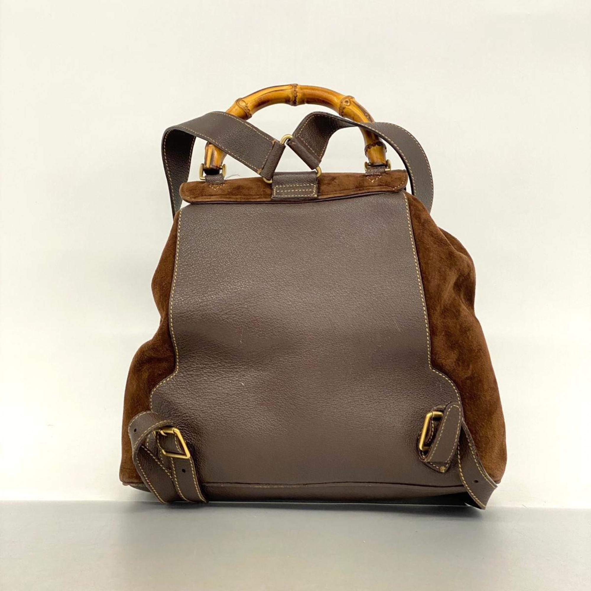 Gucci Backpack Bamboo 003 2058 0016 Suede Leather Brown Champagne Women's