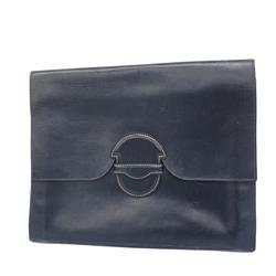 Hermes Clutch Bag Fako 〇J Stamp Box Calf Navy Men's Women's