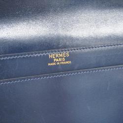 Hermes Clutch Bag Fako 〇J Stamp Box Calf Navy Men's Women's