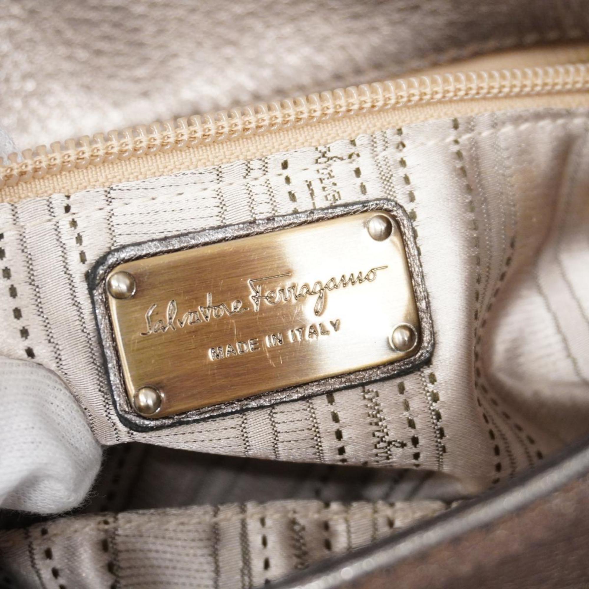 Salvatore Ferragamo Shoulder Bag Gancini Leather Grey Champagne Women's