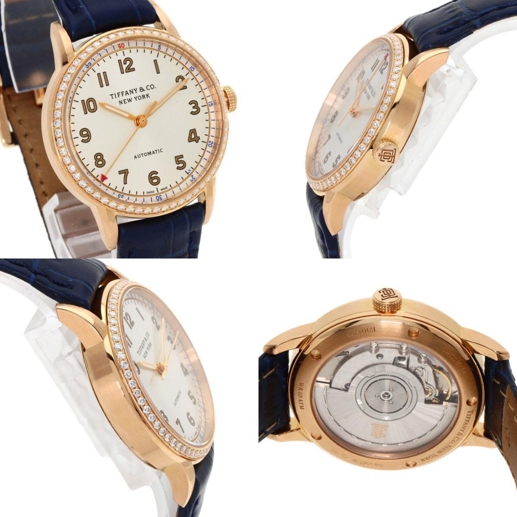 Tiffany CT60 Bezel Diamond Watch, 18K Pink Gold, Leather, Diamond, Men's