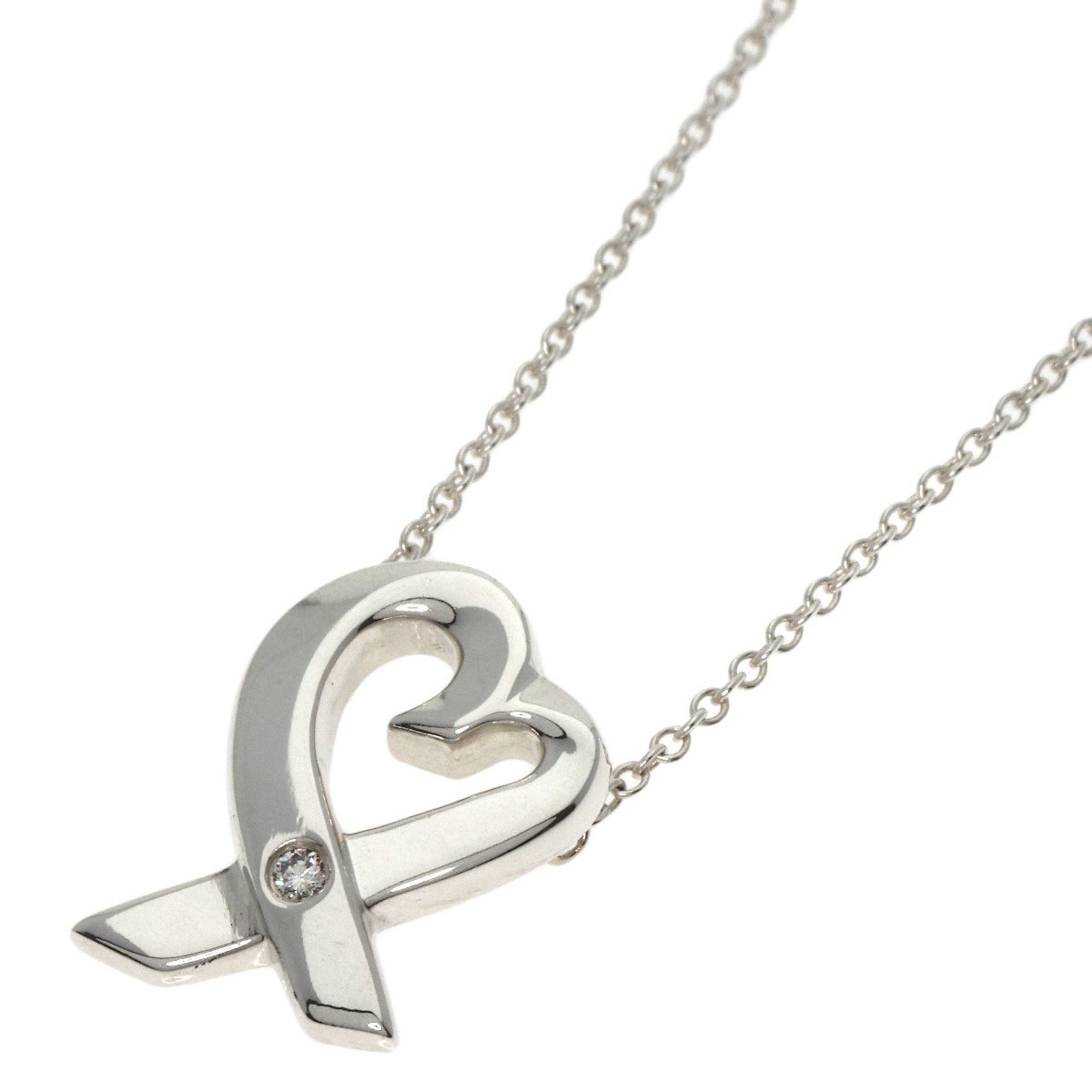 Tiffany Loving Heart 1P Diamond Necklace Silver Women's