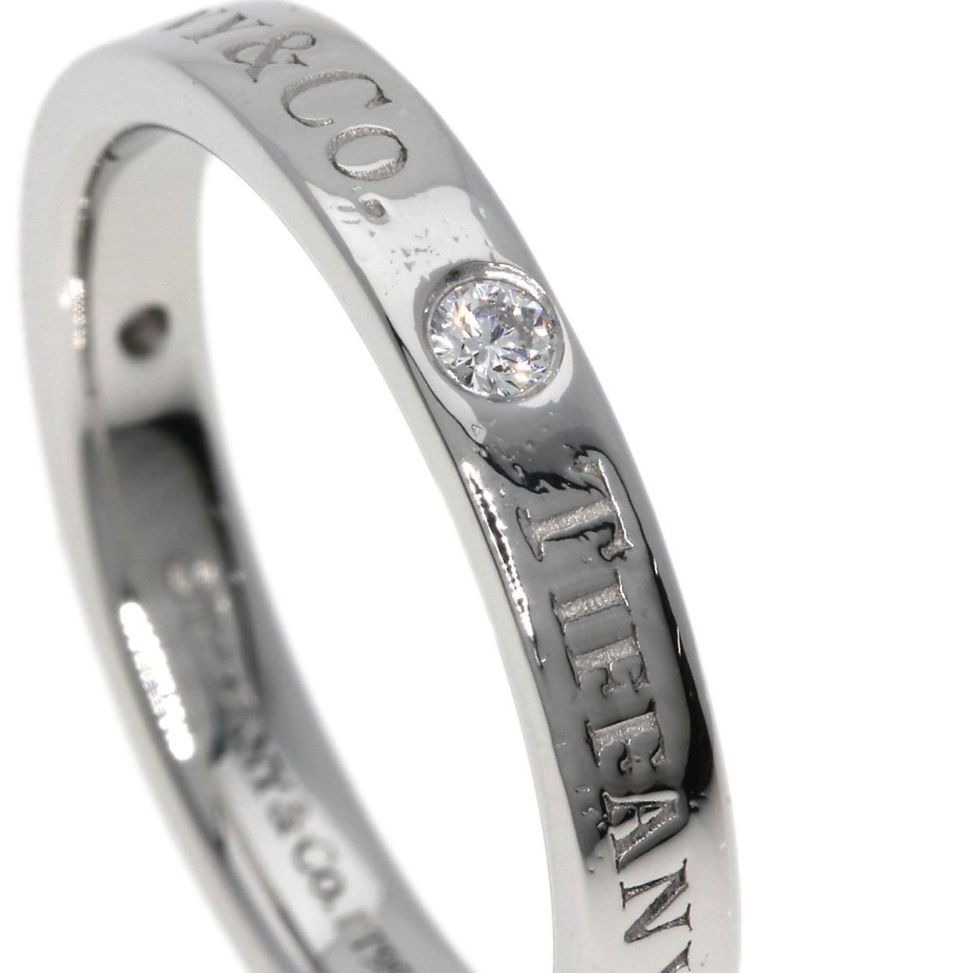 Tiffany Flat Band 3P Diamond Ring, Platinum PT950, Women's