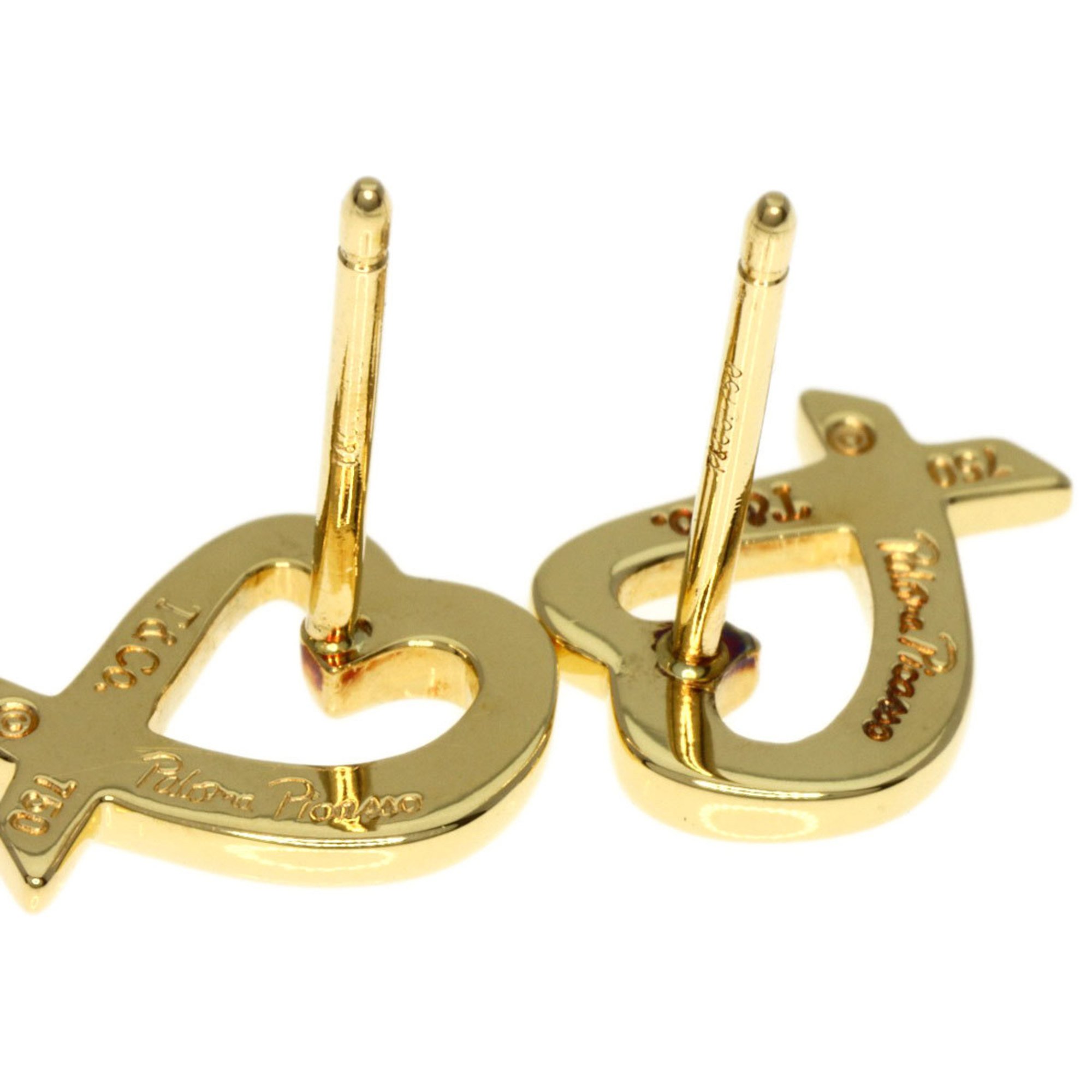 Tiffany Loving Heart Earrings K18 Yellow Gold Women's