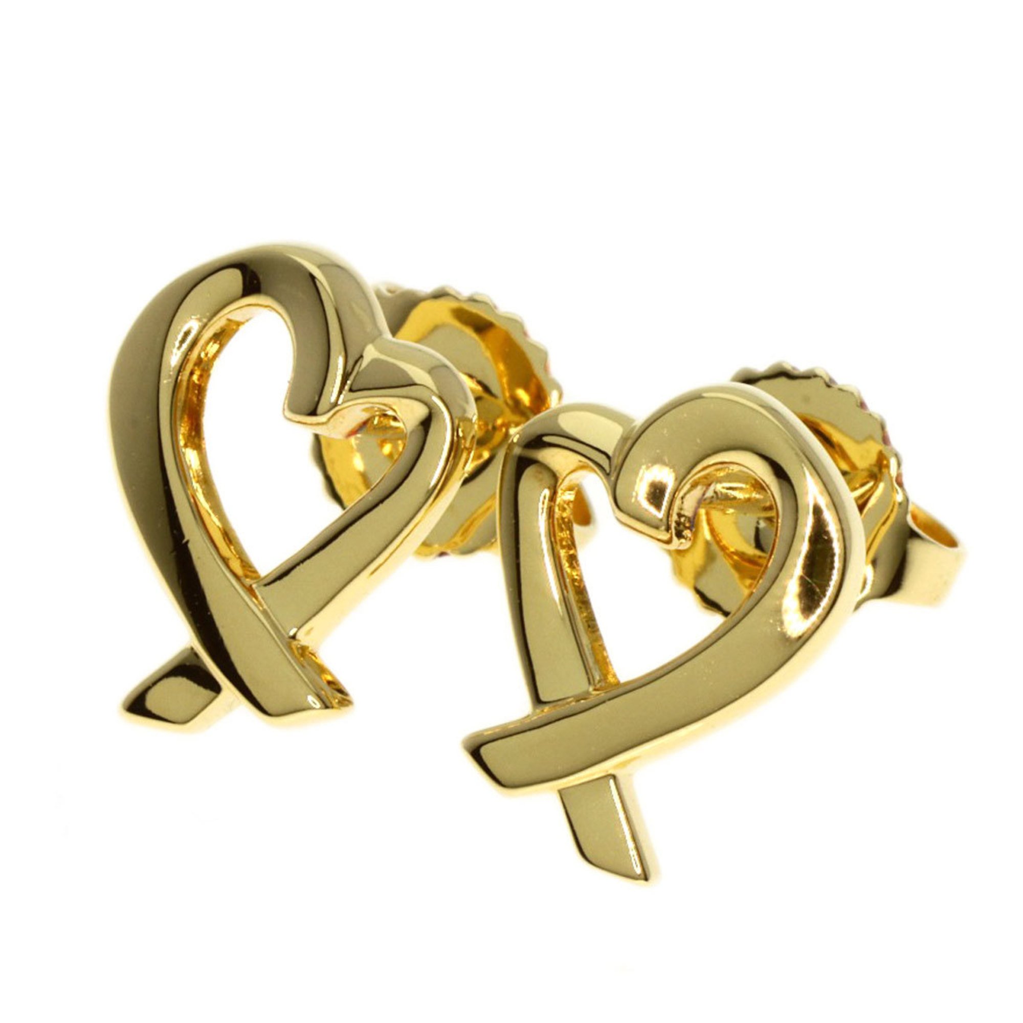 Tiffany Loving Heart Earrings K18 Yellow Gold Women's