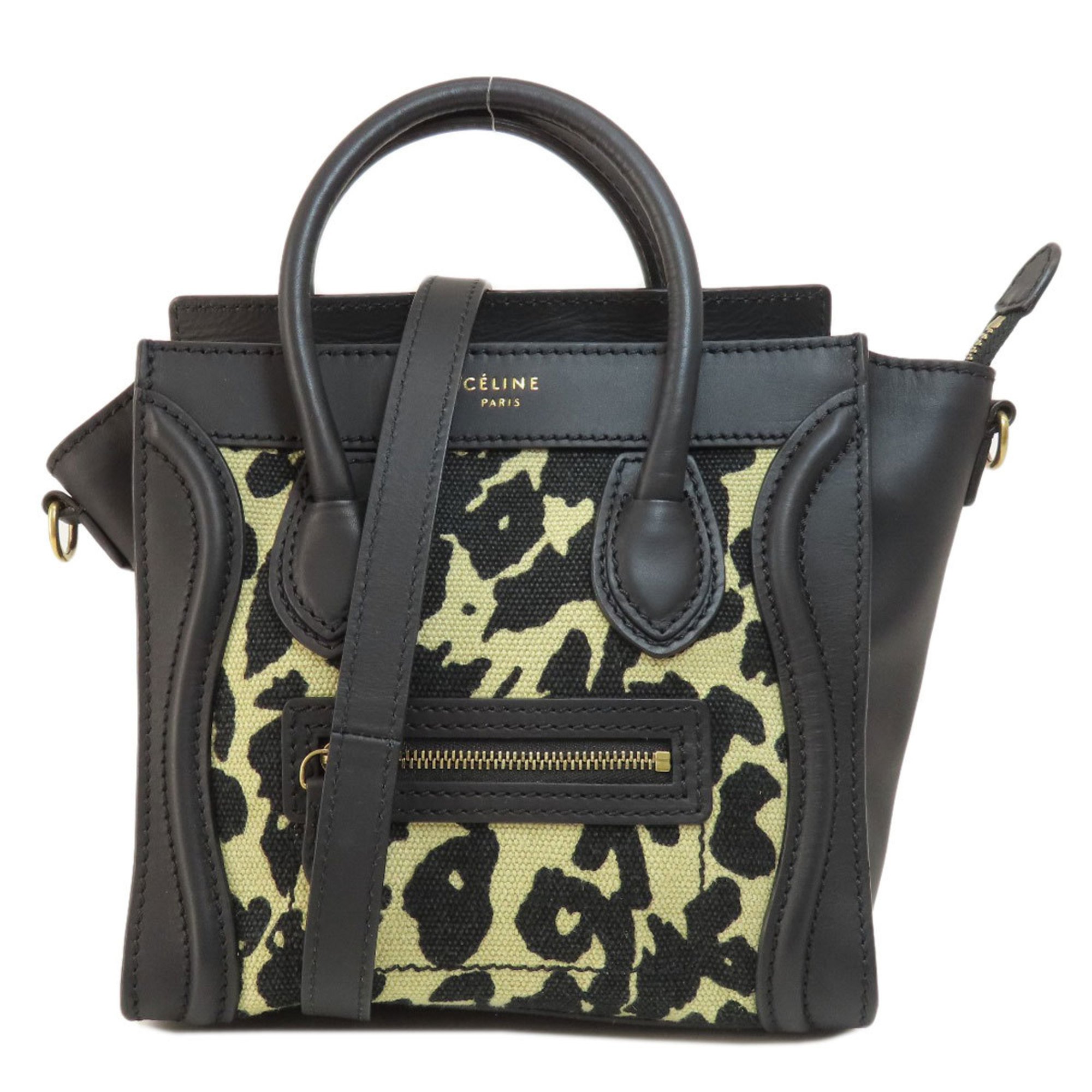 Celine Luggage Nano Leopard Print Handbag Canvas Calfskin Women's