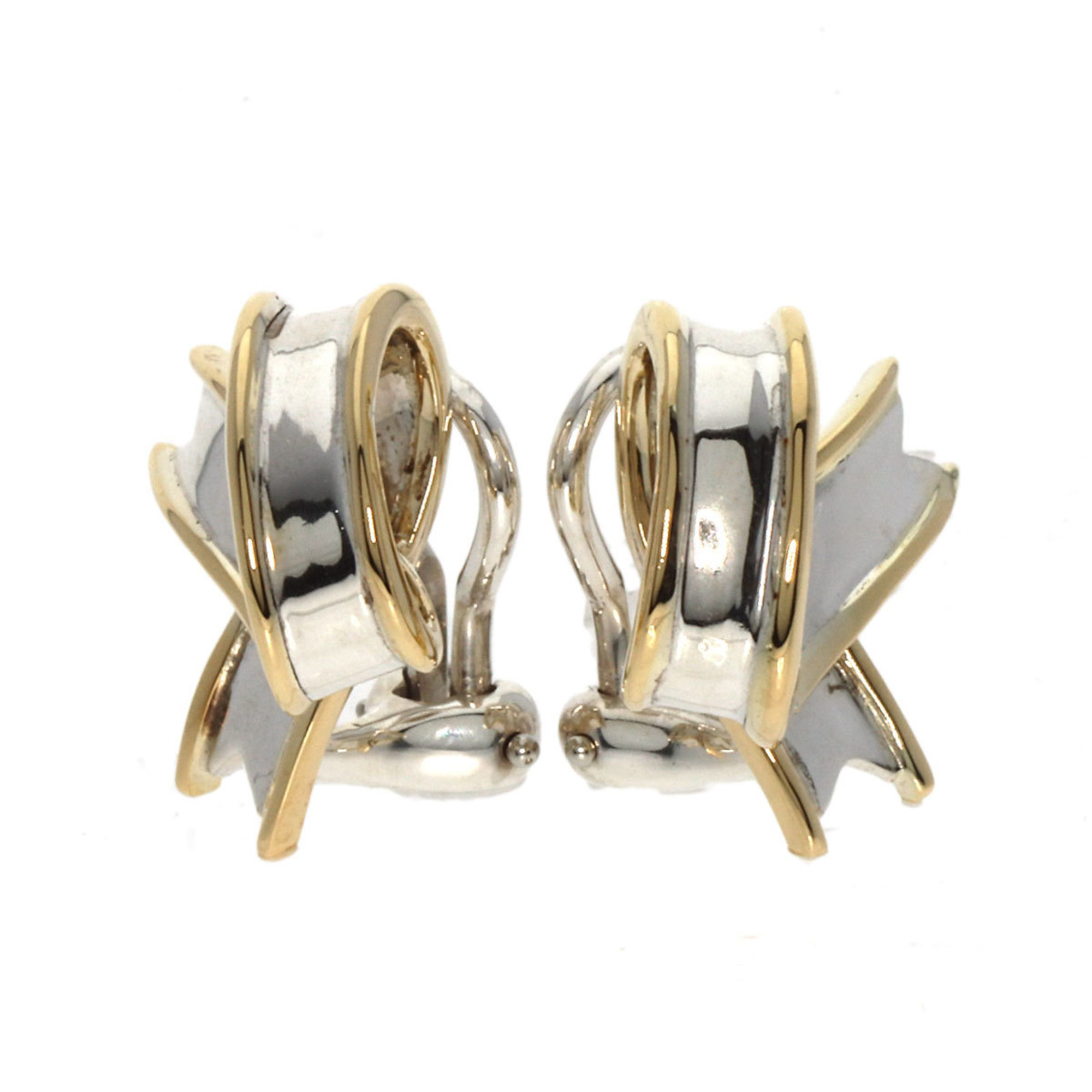 Tiffany Ribbon Earrings K18 Yellow Gold SV Women's