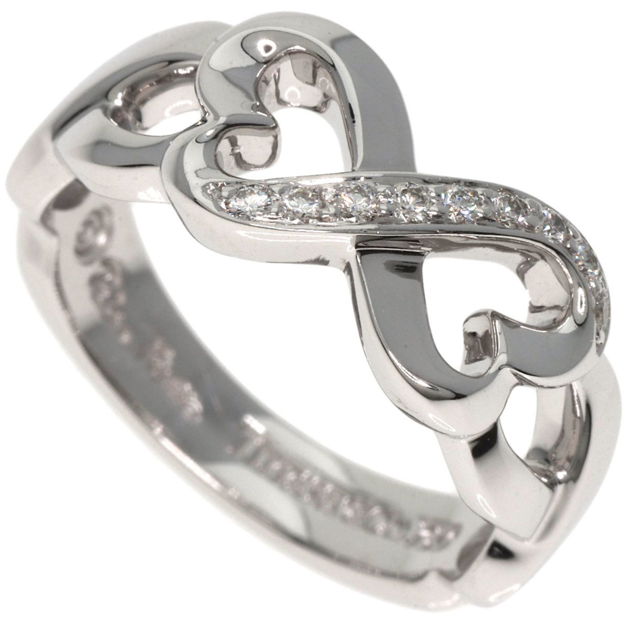 Tiffany Double Loving Heart Diamond Ring, 18K White Gold, Women's