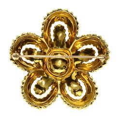 Tiffany Flower Motif Brooch K18 Yellow Gold for Women