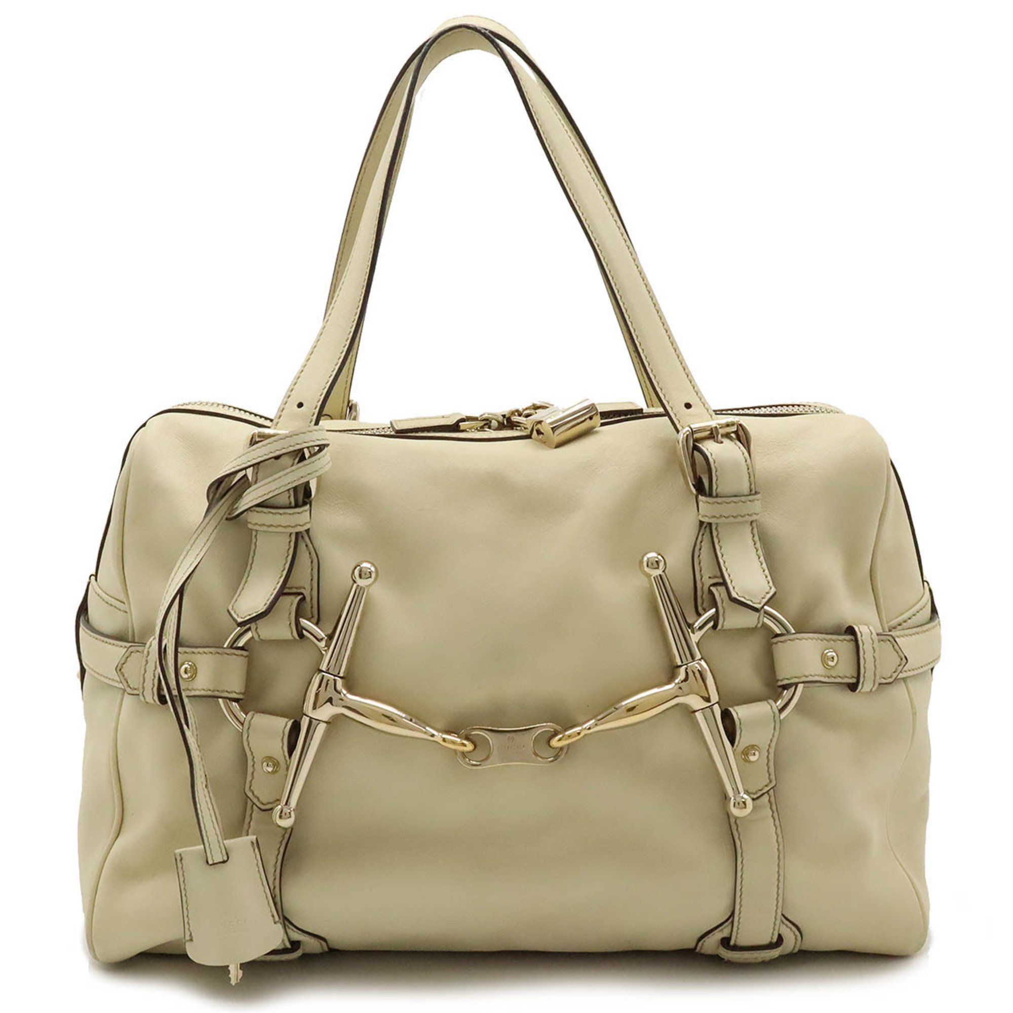 GUCCI Horsebit 85th Anniversary Handbag Boston Bag Leather Beige 163290