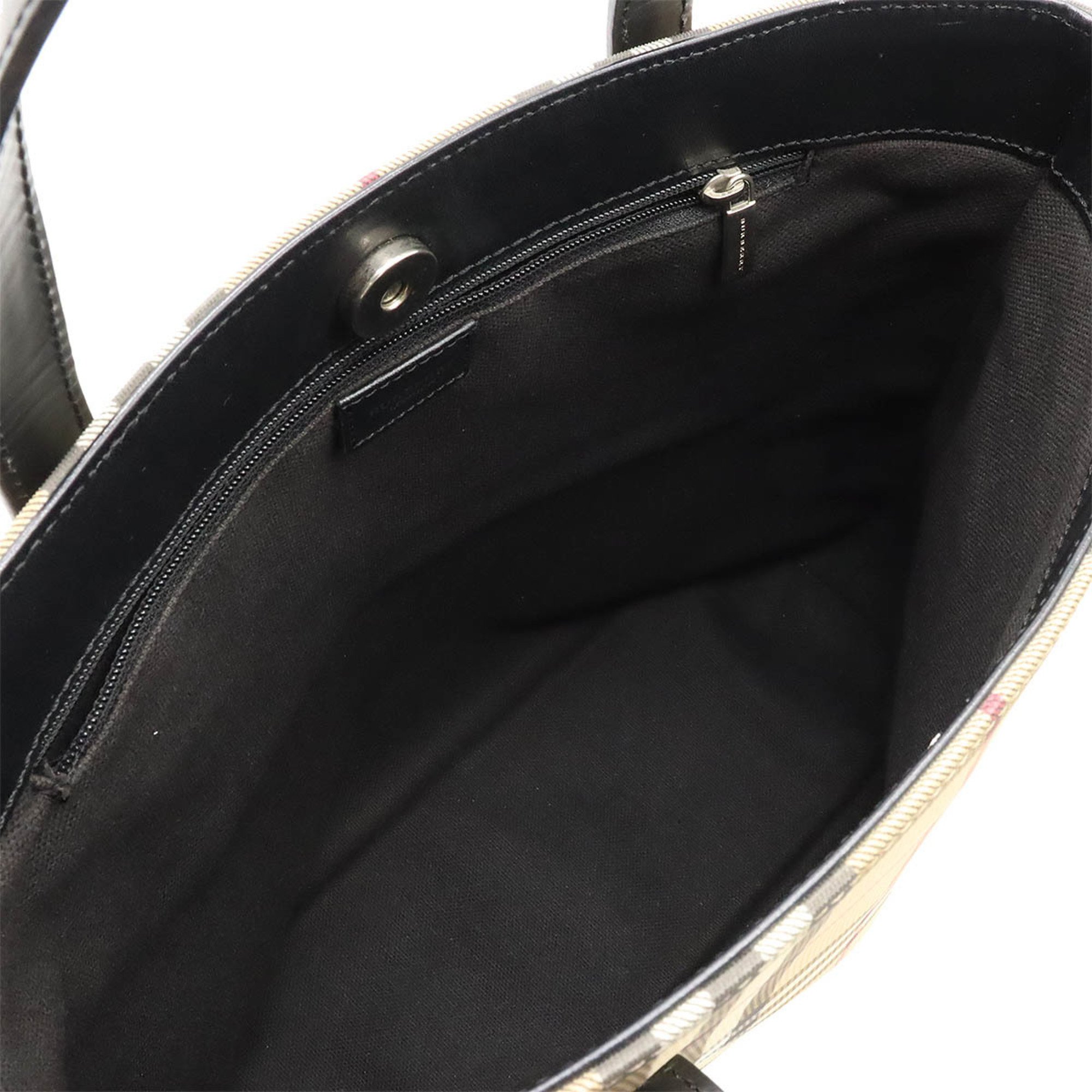 BURBERRY Nova Check Pattern Tote Bag Handbag PVC Leather Beige Black Bordeaux