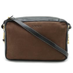 LOEWE Velazquez Shoulder Bag Pochette Bicolor Leather Nubuck Black Dark Brown