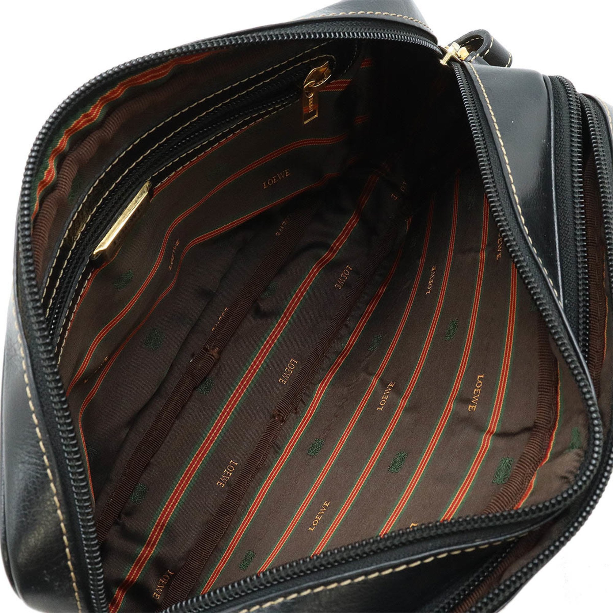LOEWE Velazquez Shoulder Bag Pochette Bicolor Leather Nubuck Black Dark Brown