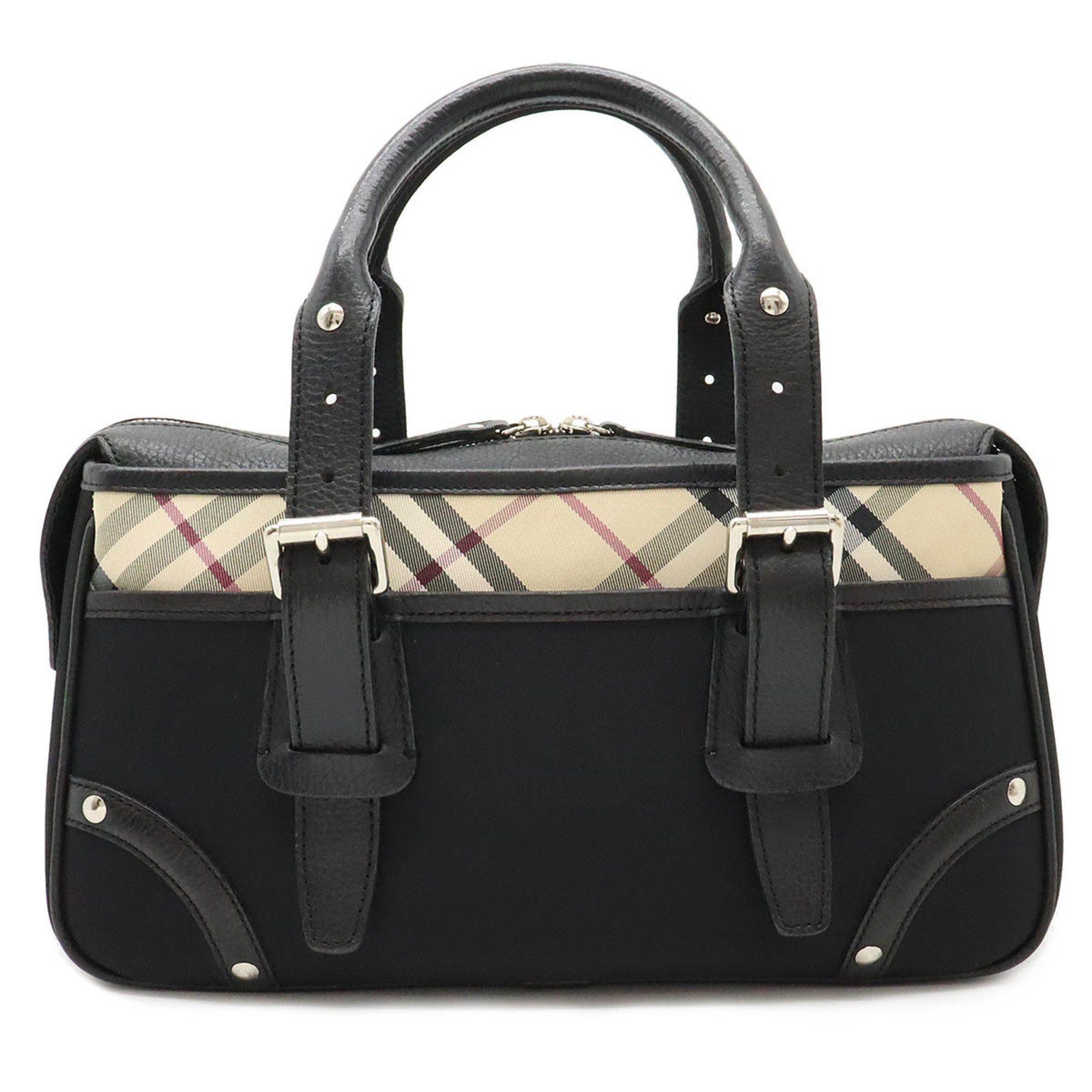 BURBERRY handbag Boston bag check pattern nylon leather black