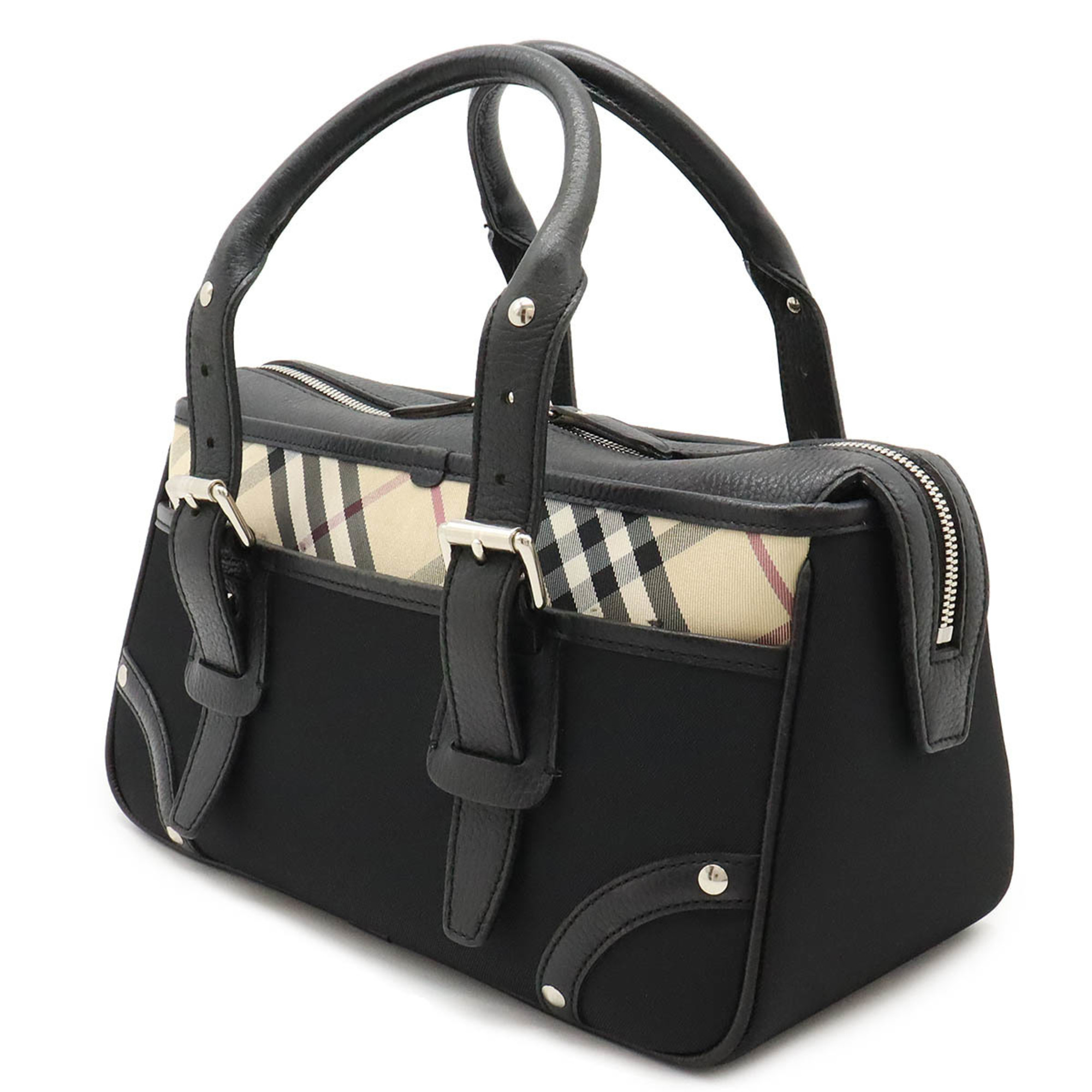 BURBERRY handbag Boston bag check pattern nylon leather black