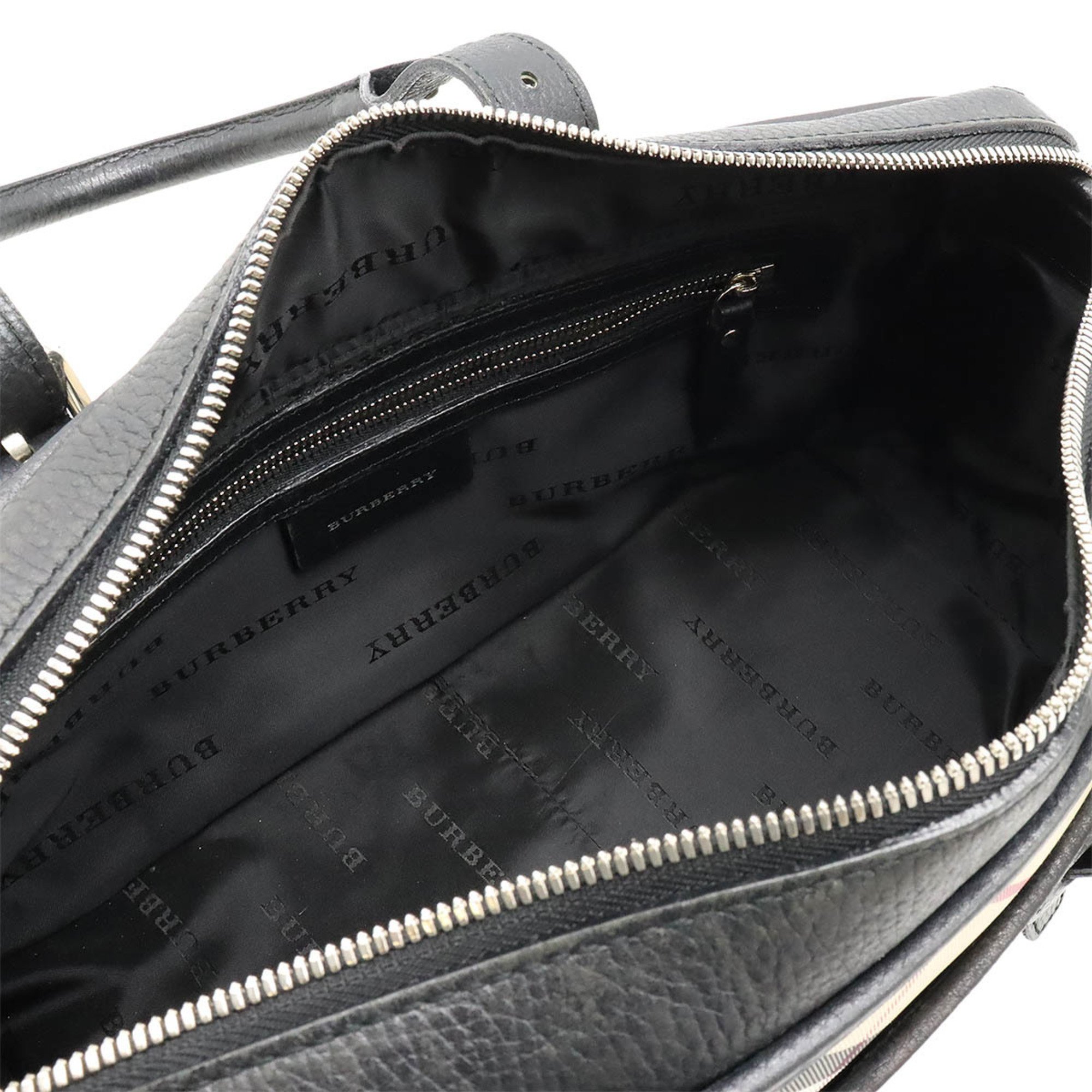 BURBERRY handbag Boston bag check pattern nylon leather black