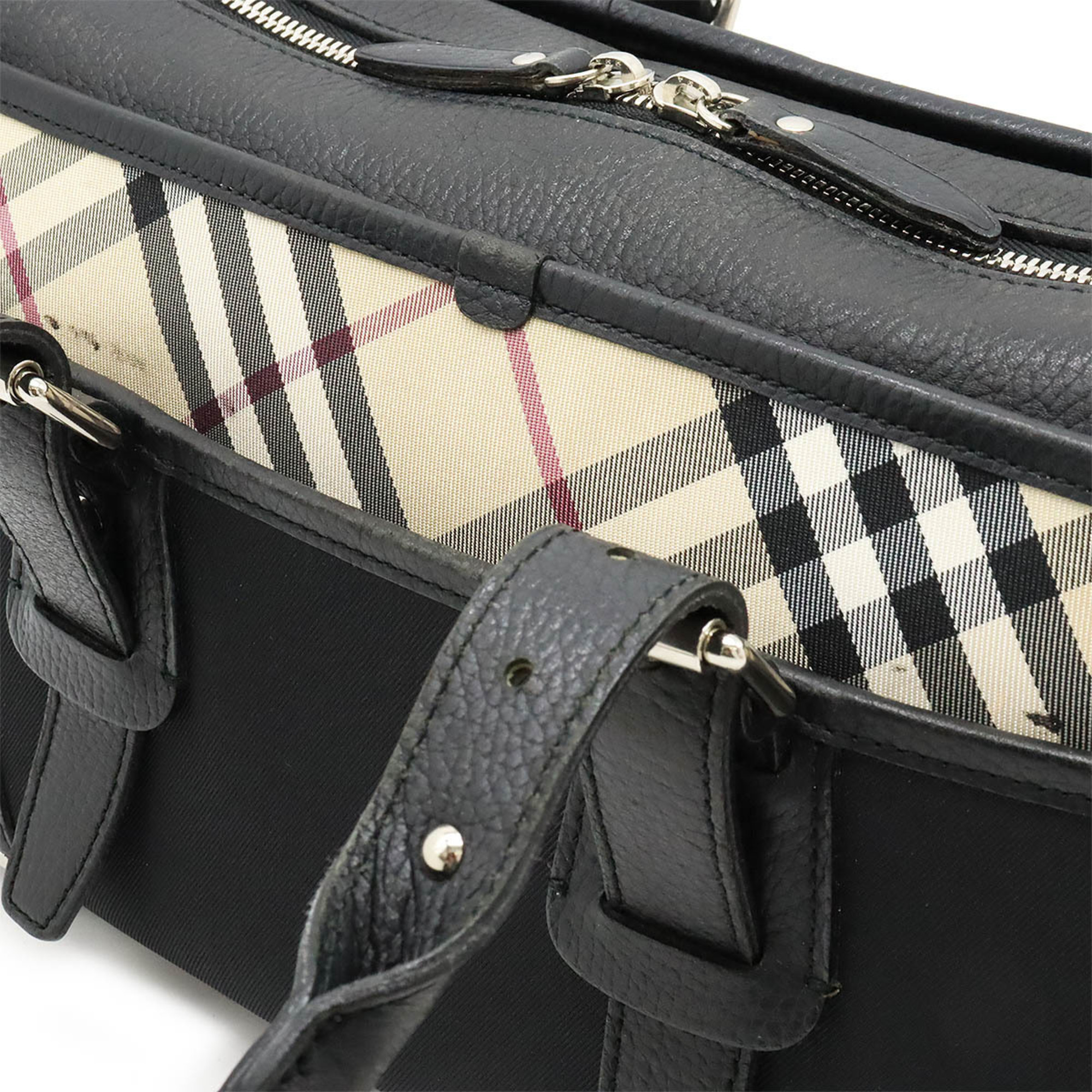 BURBERRY handbag Boston bag check pattern nylon leather black