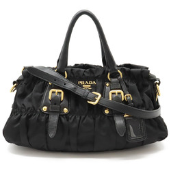 PRADA Gathered Handbag Tote Bag Nylon NERO Black BN1407