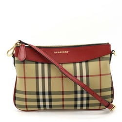 BURBERRY Nova Check Shoulder Bag Pochette Clutch Nylon Canvas Leather Beige Red