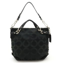 COACH Op Art Handbag Shoulder Bag Canvas Leather Black 14147