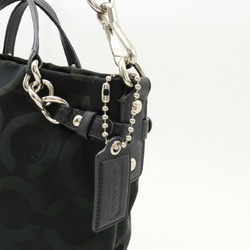 COACH Op Art Handbag Shoulder Bag Canvas Leather Black 14147