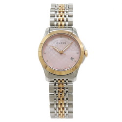 GUCCI G Timeless Collection GG Date Pink Shell Dial SS PGPVD Ladies Quartz Watch 126.5 YA126538