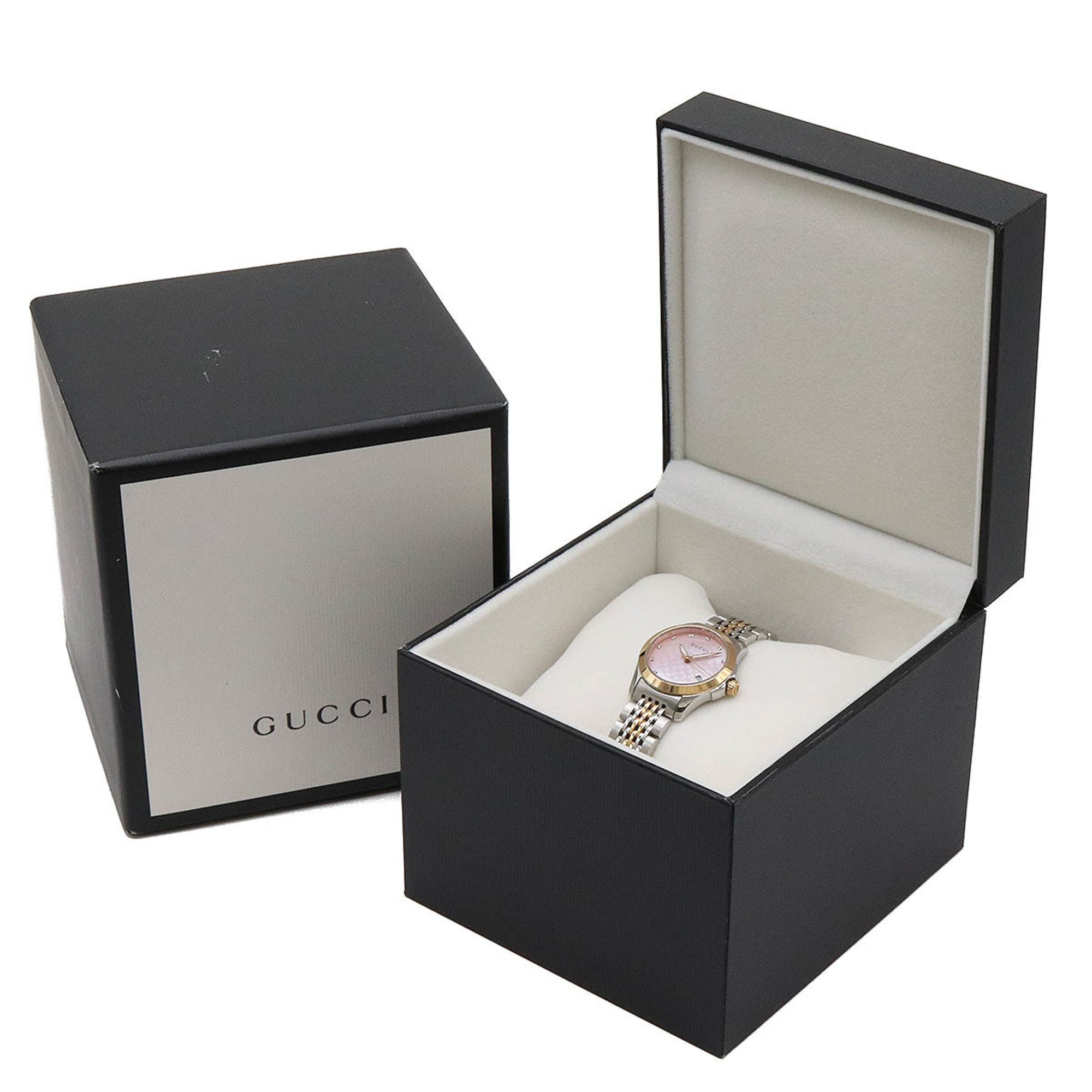 GUCCI G Timeless Collection GG Date Pink Shell Dial SS PGPVD Ladies Quartz Watch 126.5 YA126538