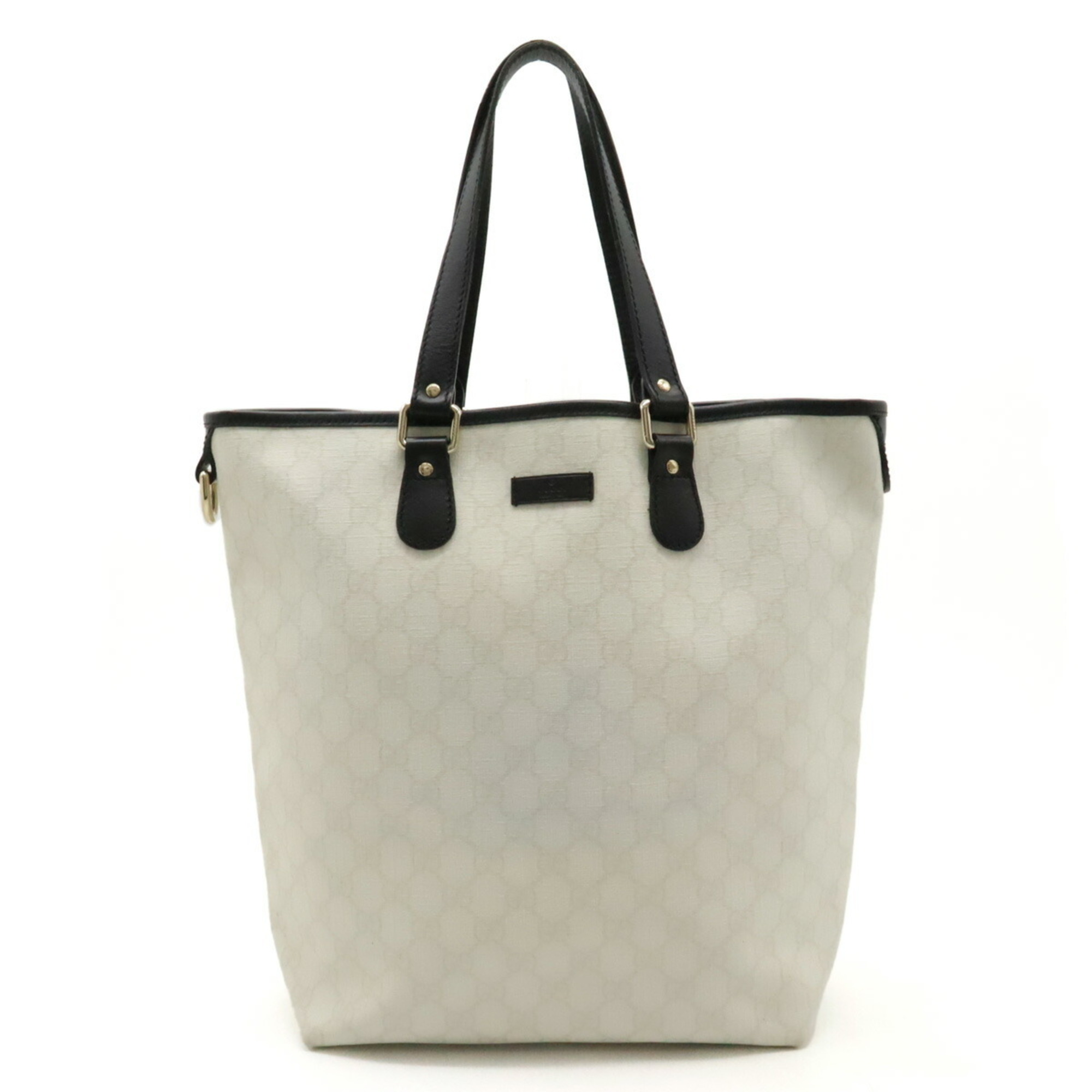 GUCCI GG Supreme Tote Bag Shoulder PVC Leather White Black 189896