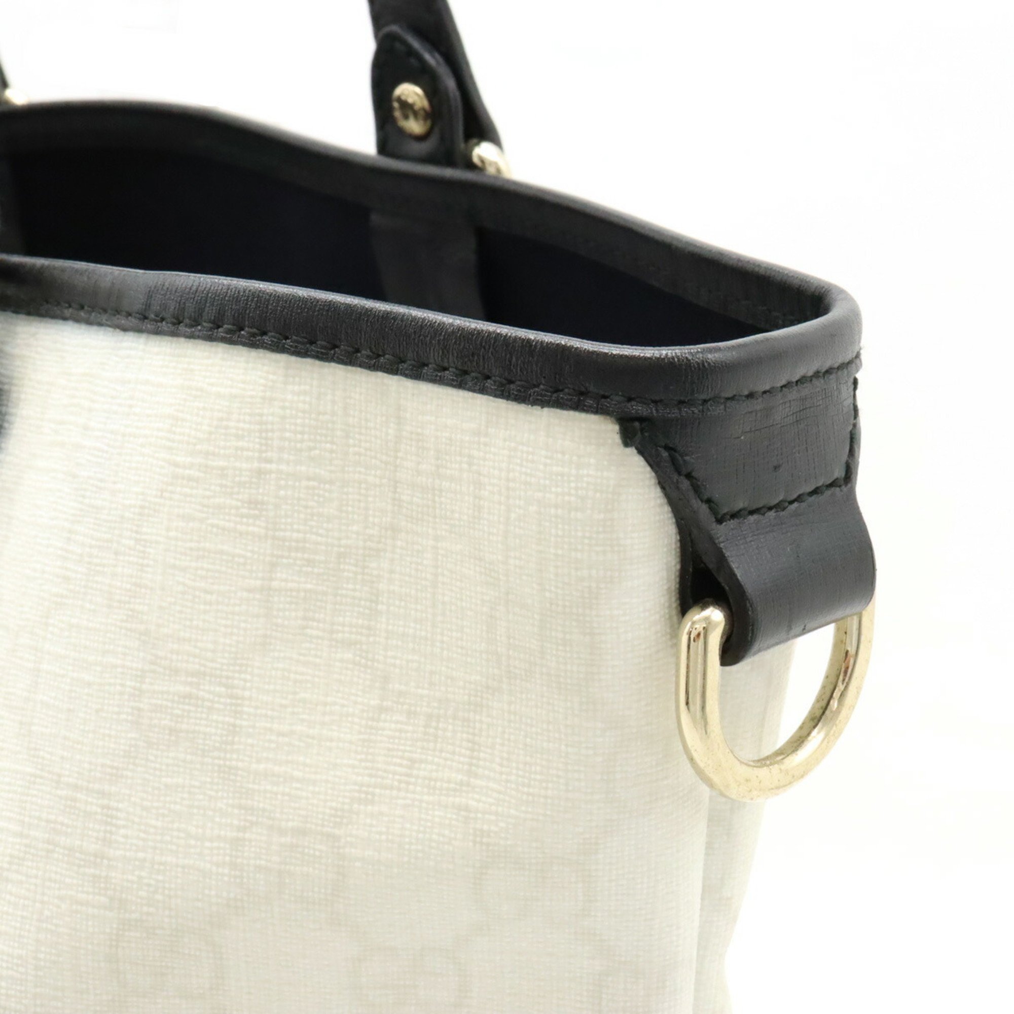 GUCCI GG Supreme Tote Bag Shoulder PVC Leather White Black 189896