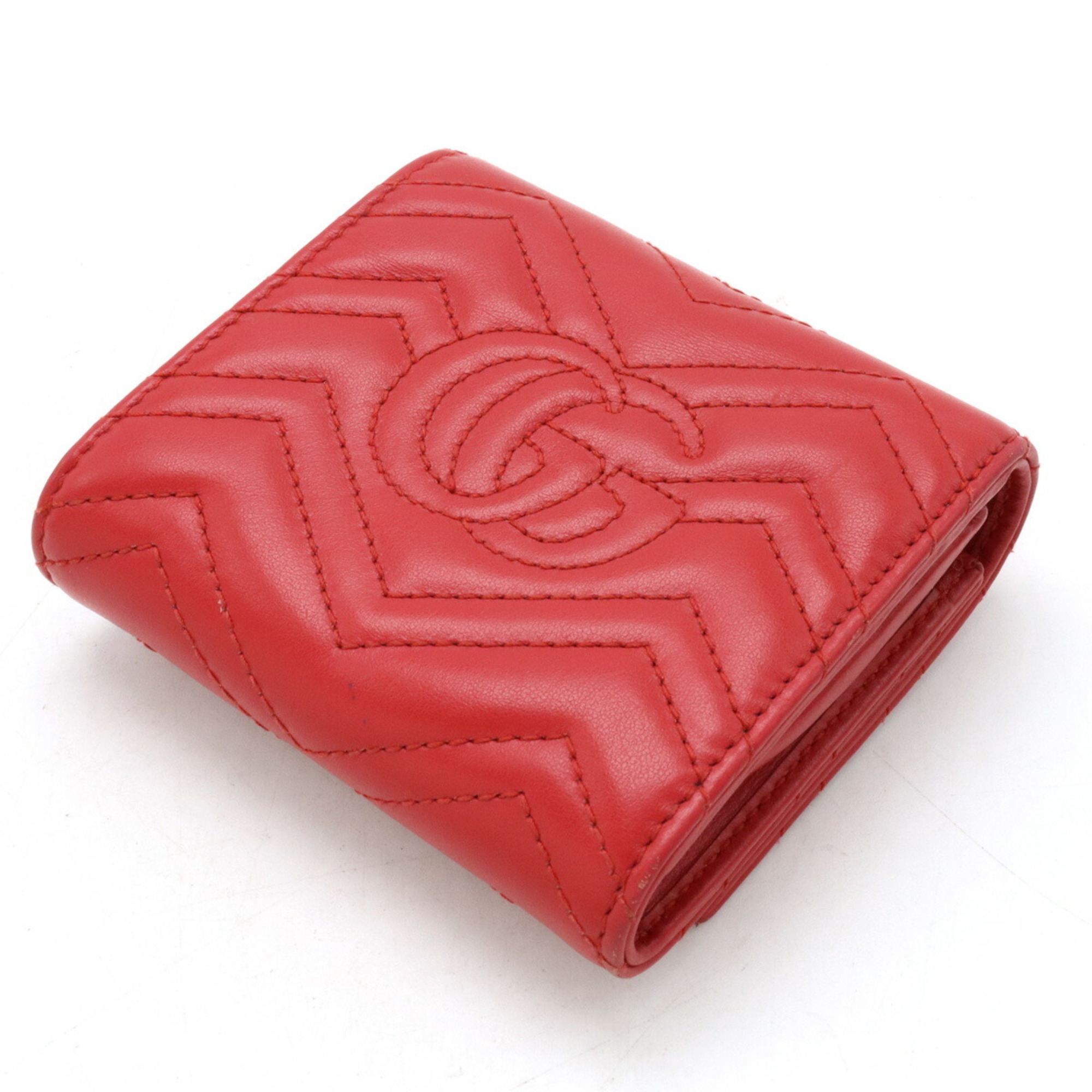 GUCCI GG Marmont Bi-fold Wallet L-Shaped Quilted Leather Red 598629