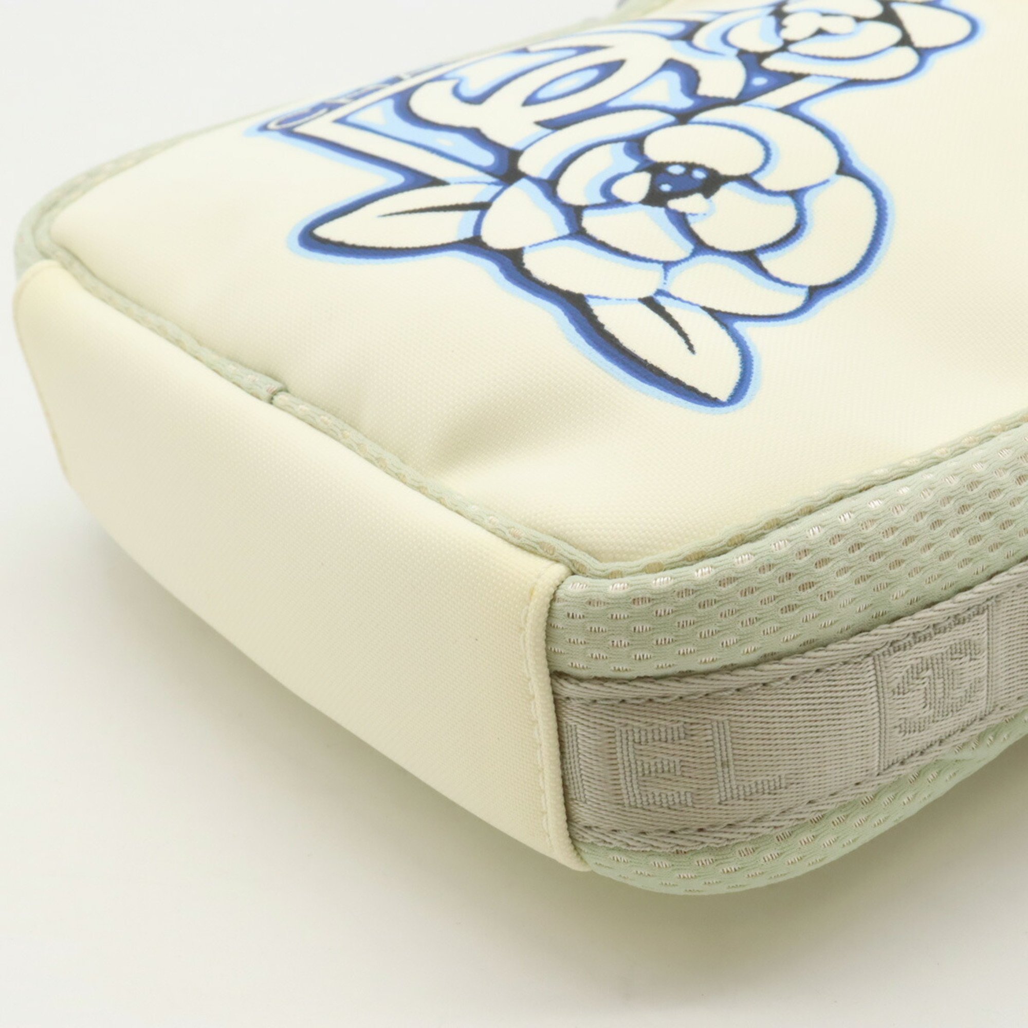 CHANEL Sport Line Camellia Shoulder Bag Pochette Nylon Canvas Ivory White Blue Grey