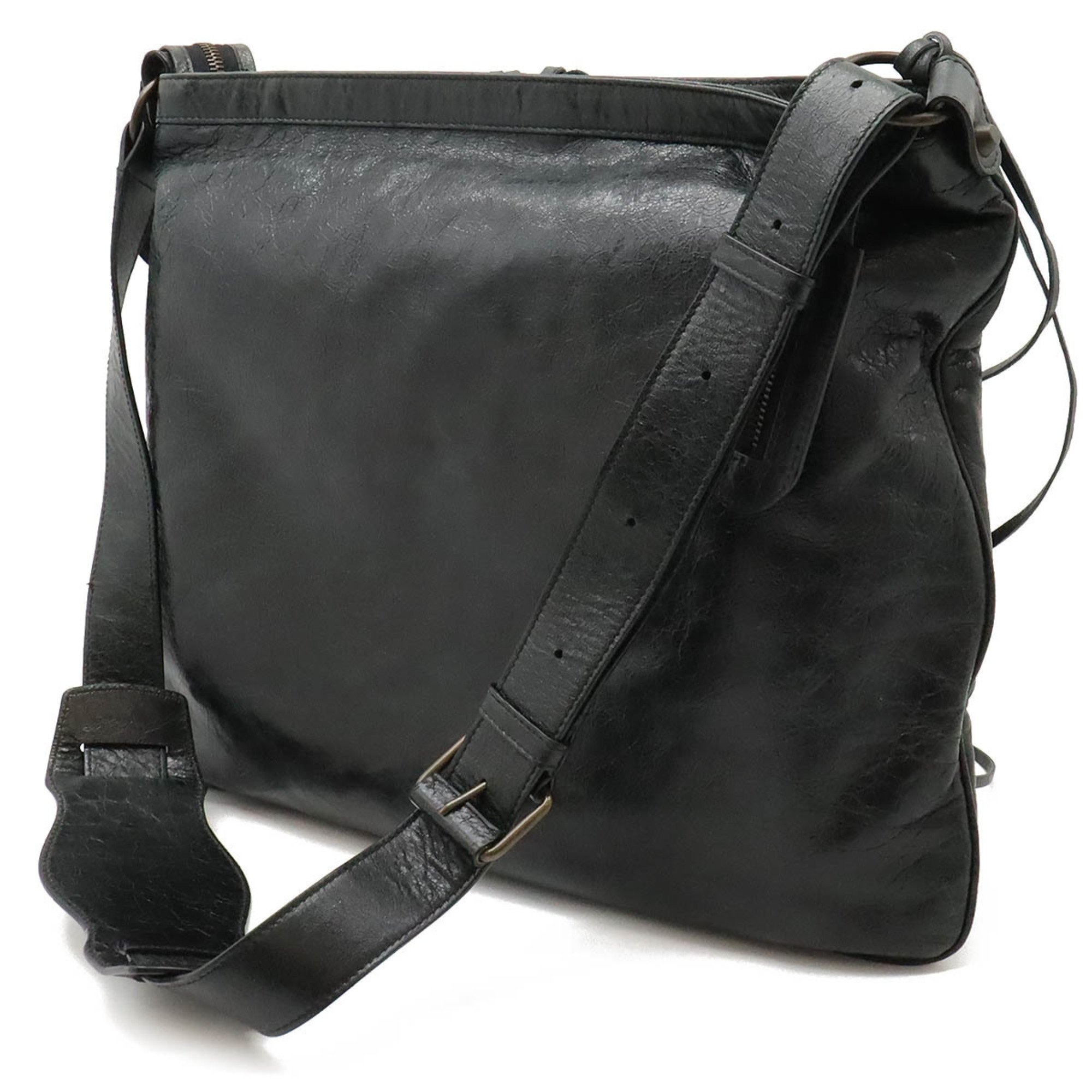 BALENCIAGA The Shoulder Bag Leather Black Green 177288