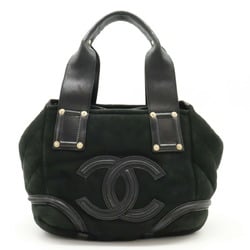 CHANEL Coco Mark Handbag Tote Bag Mouton Leather Boa Black