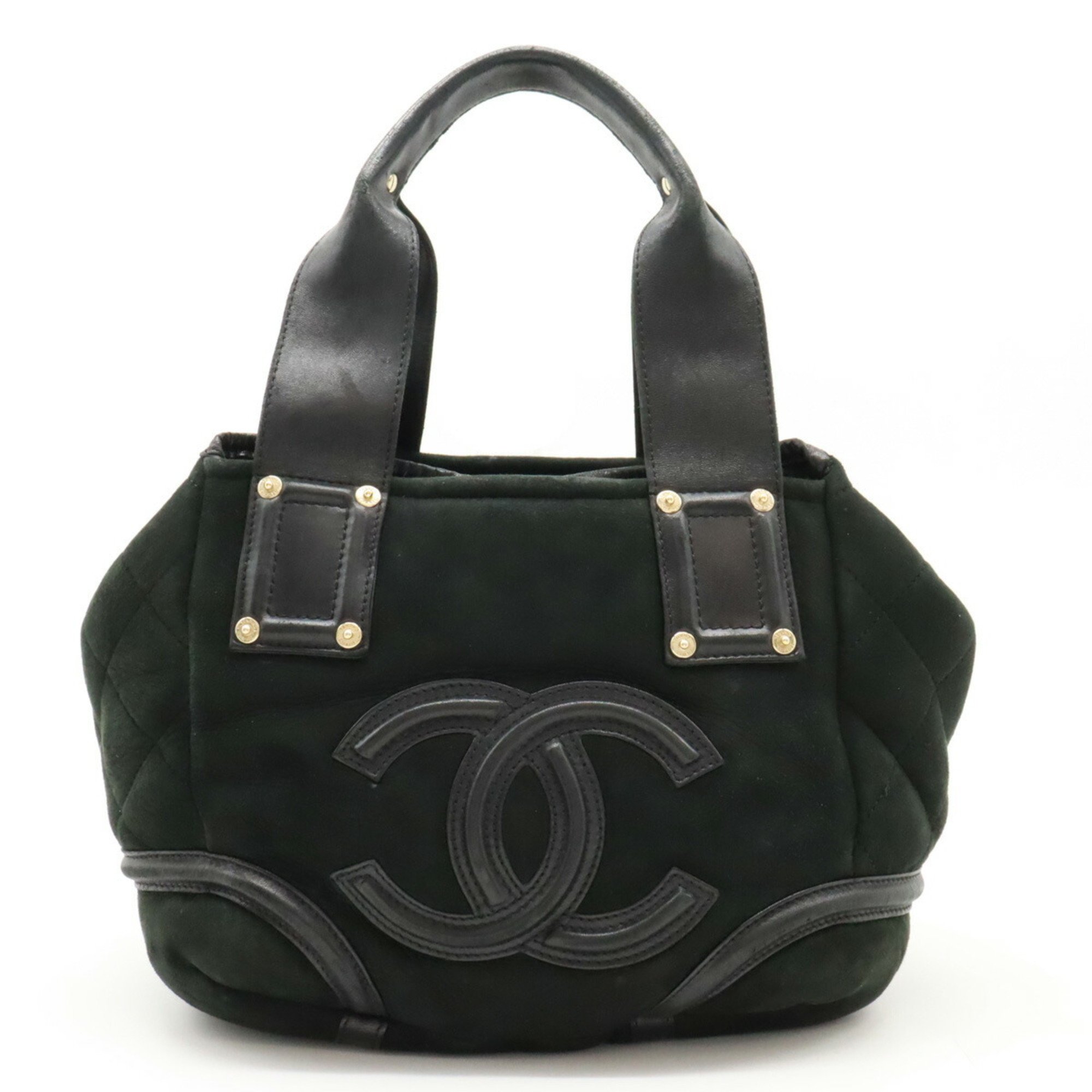 CHANEL Coco Mark Handbag Tote Bag Mouton Leather Boa Black