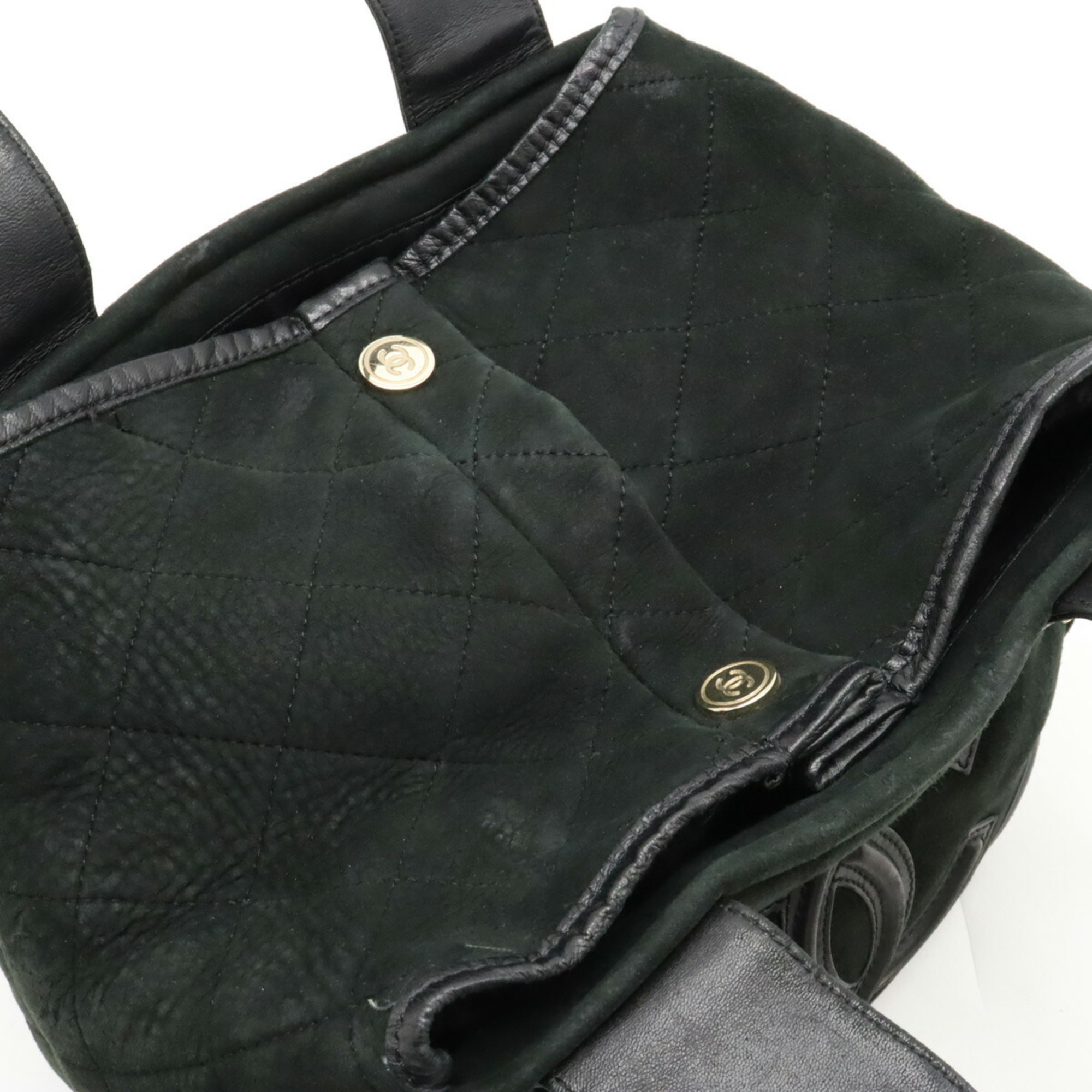 CHANEL Coco Mark Handbag Tote Bag Mouton Leather Boa Black