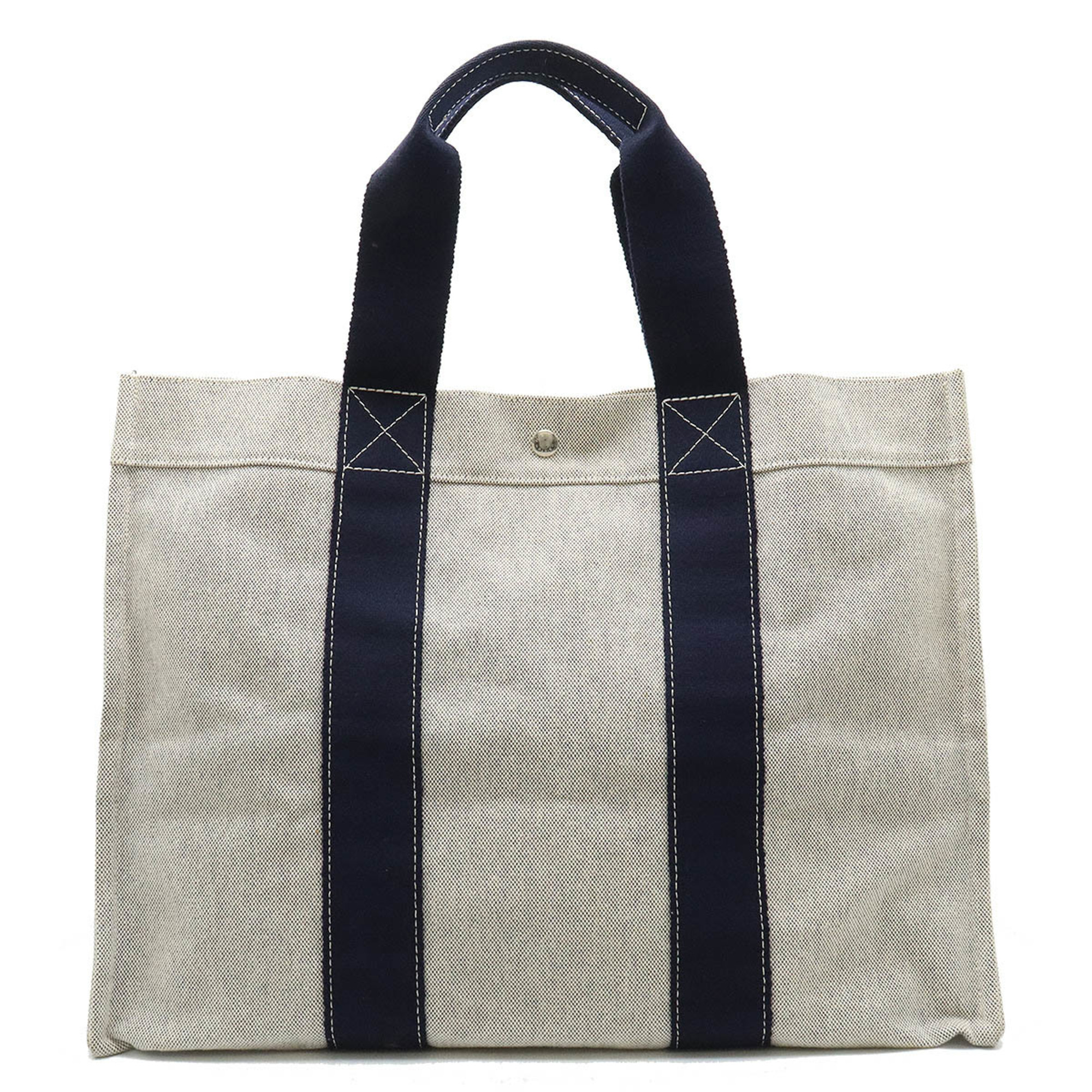 HERMES Bora GM Tote Bag Large Handbag Toile H Canvas Light Gray Navy