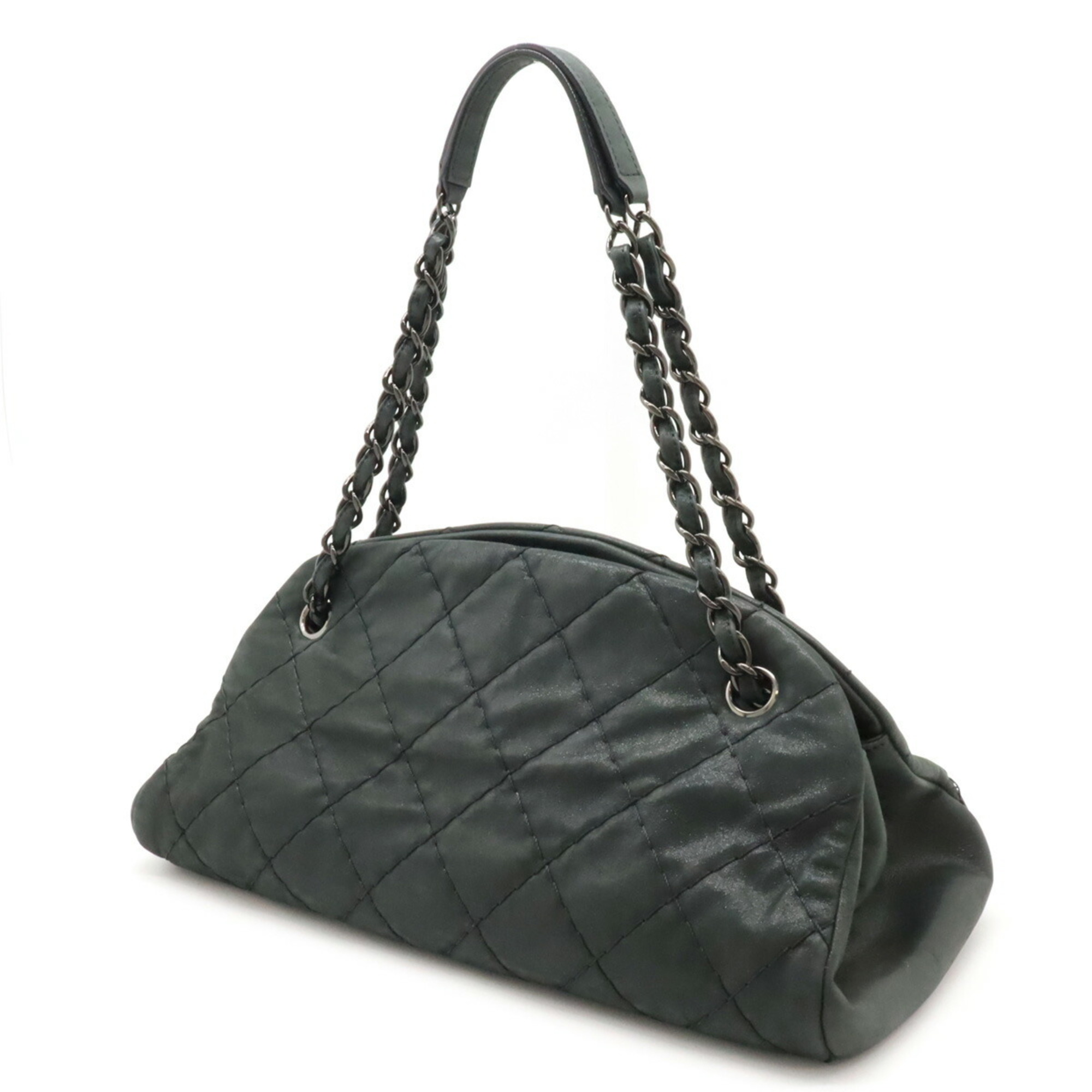 CHANEL Mademoiselle Matelasse Bowling Bag Chain Shoulder Sparkle Leather Black A50556