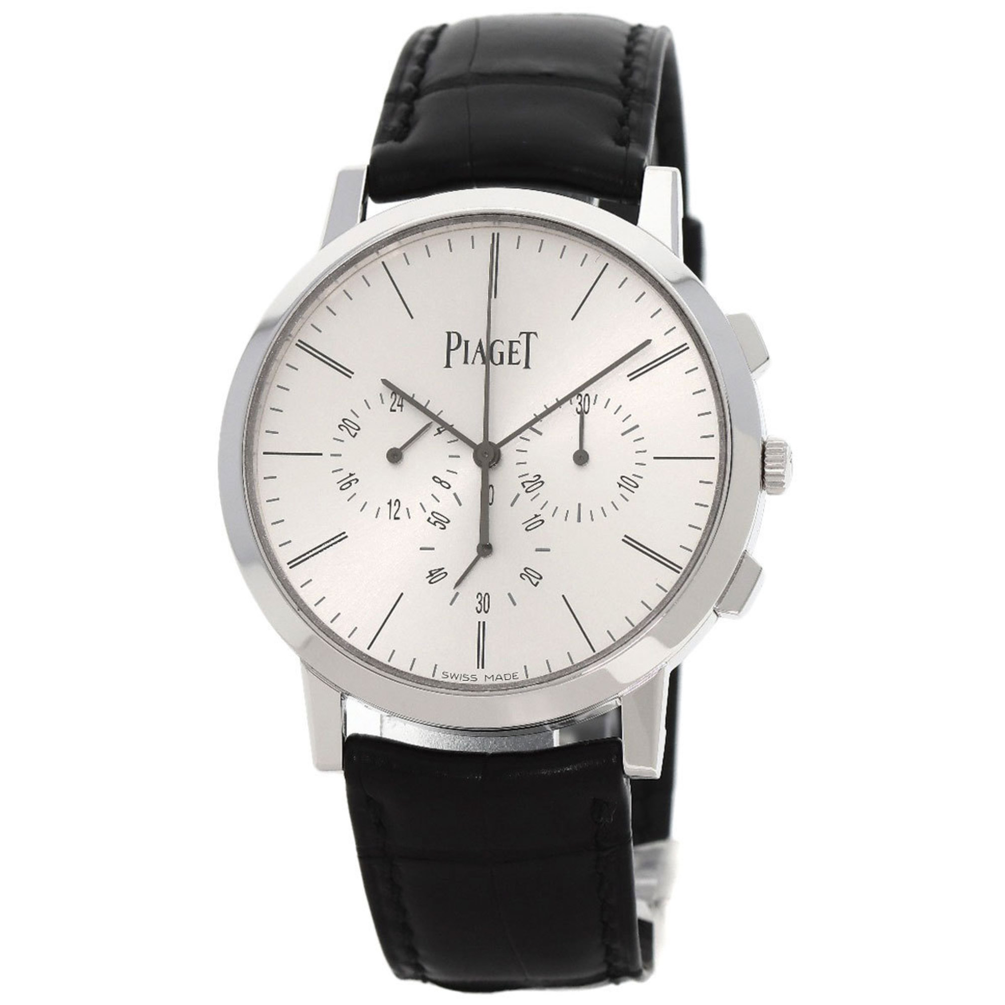 Piaget G01035 Altiplano Chrono Bluff Watch, 18K White Gold, Leather, Men's