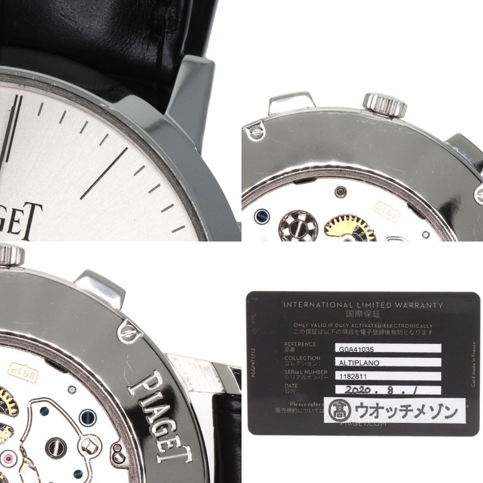 Piaget G01035 Altiplano Chrono Bluff Watch, 18K White Gold, Leather, Men's