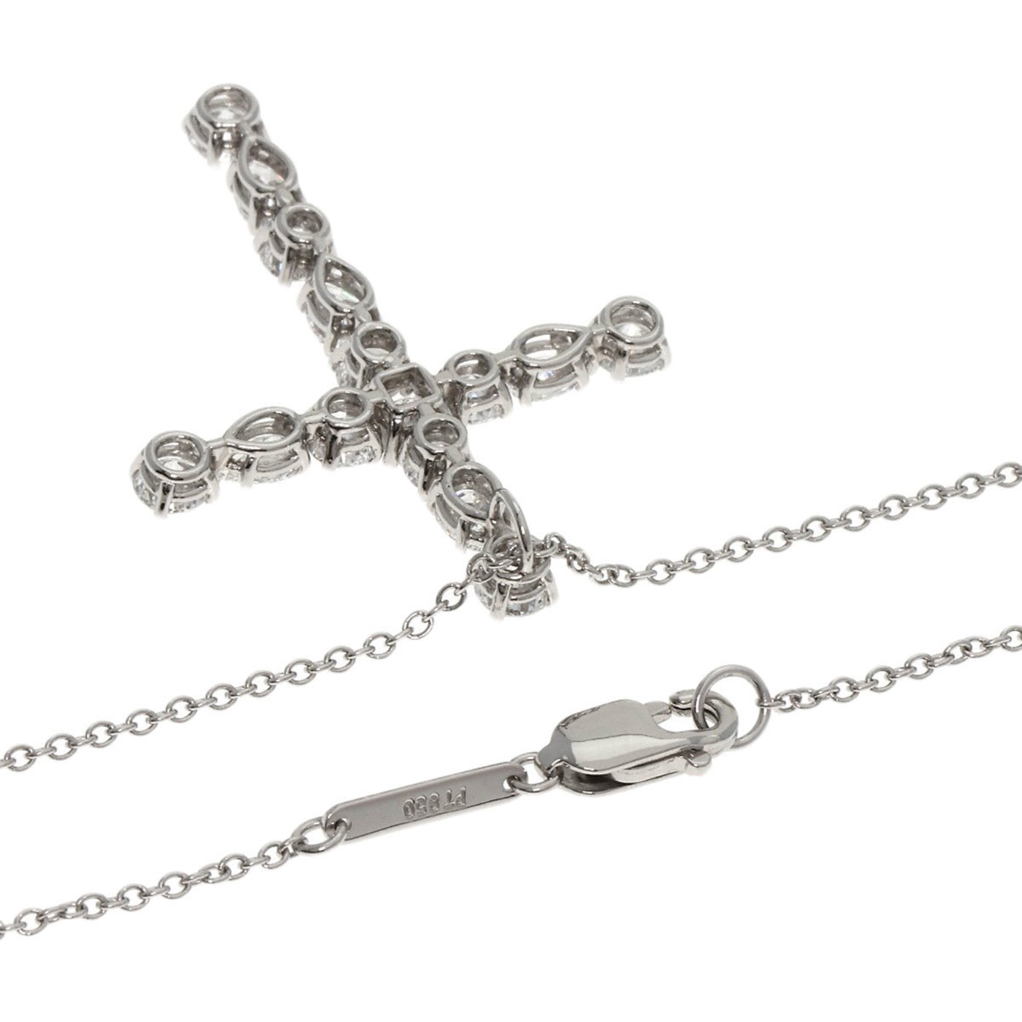 Harry Winston Madonna Cross Pendant Diamond Necklace Platinum PT950 Women's