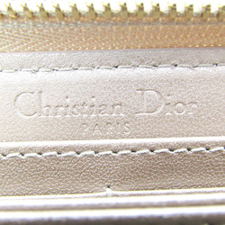Christian Dior Lady Dior Cannage Women's Leather Long Wallet (bi-fold) Metallic Beige