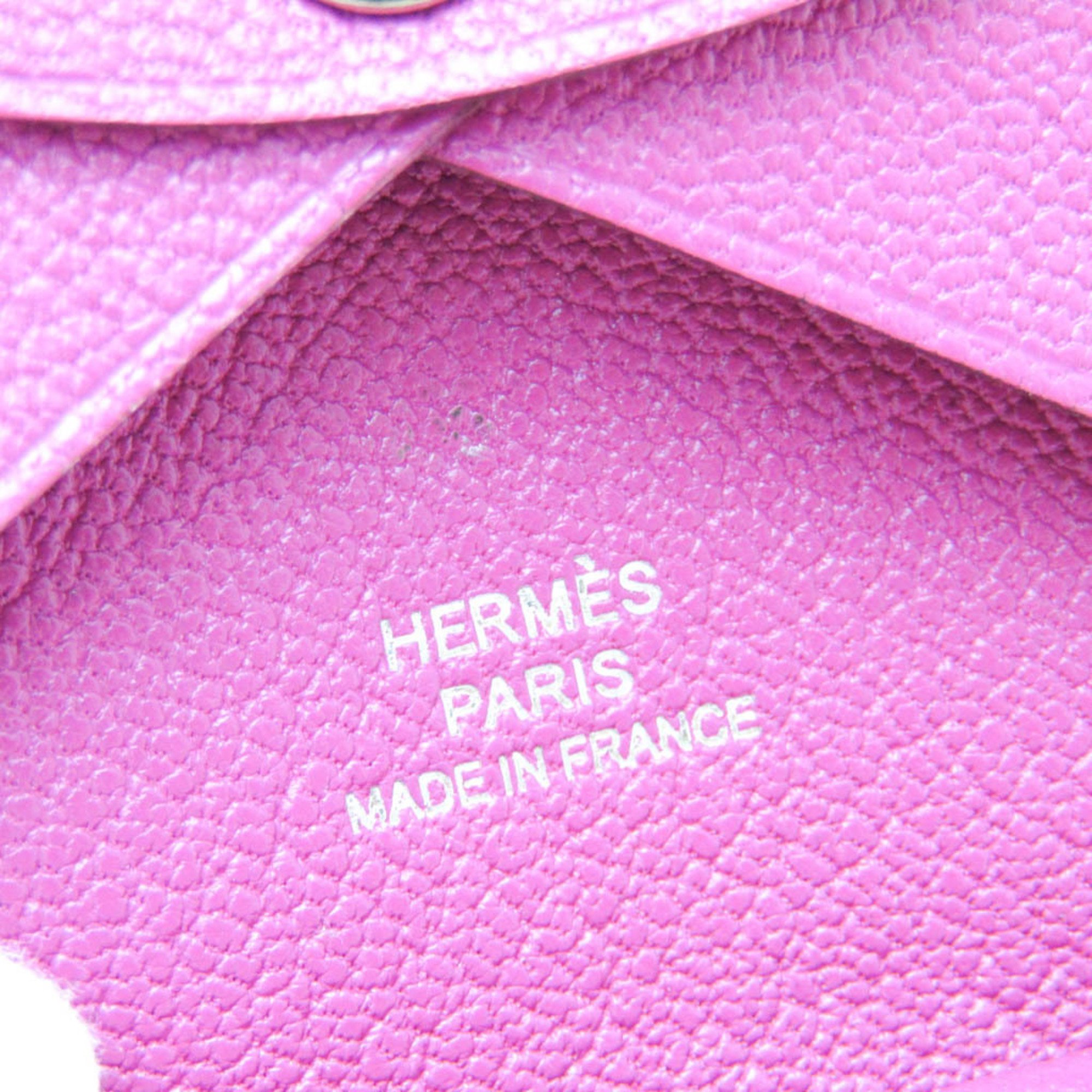 Hermes Calvi Duo Chevre Leather Card Case Fuchsia