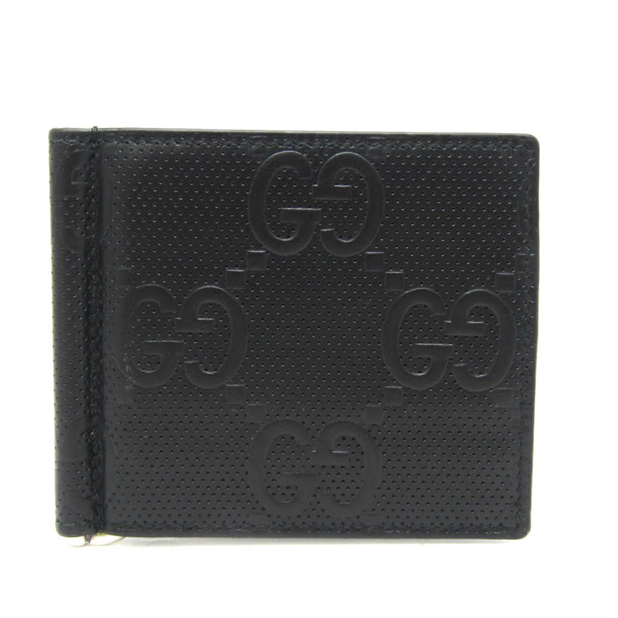 Gucci GG Embossed Bi-fold Wallet 676656 Men's Leather Money Clip Black