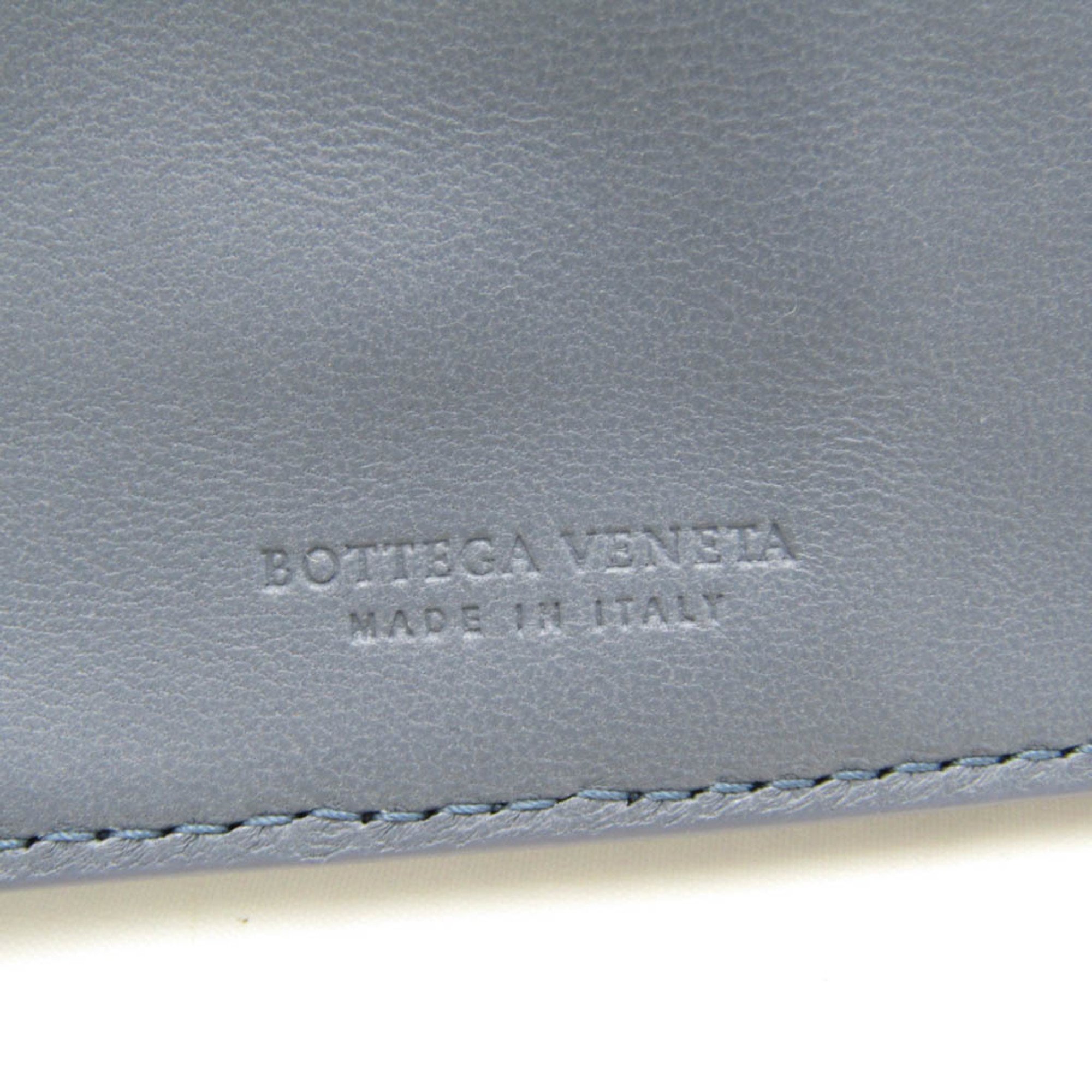 Bottega Veneta Intrecciato Men,Women Leather Long Wallet (bi-fold) Light Blue Gray