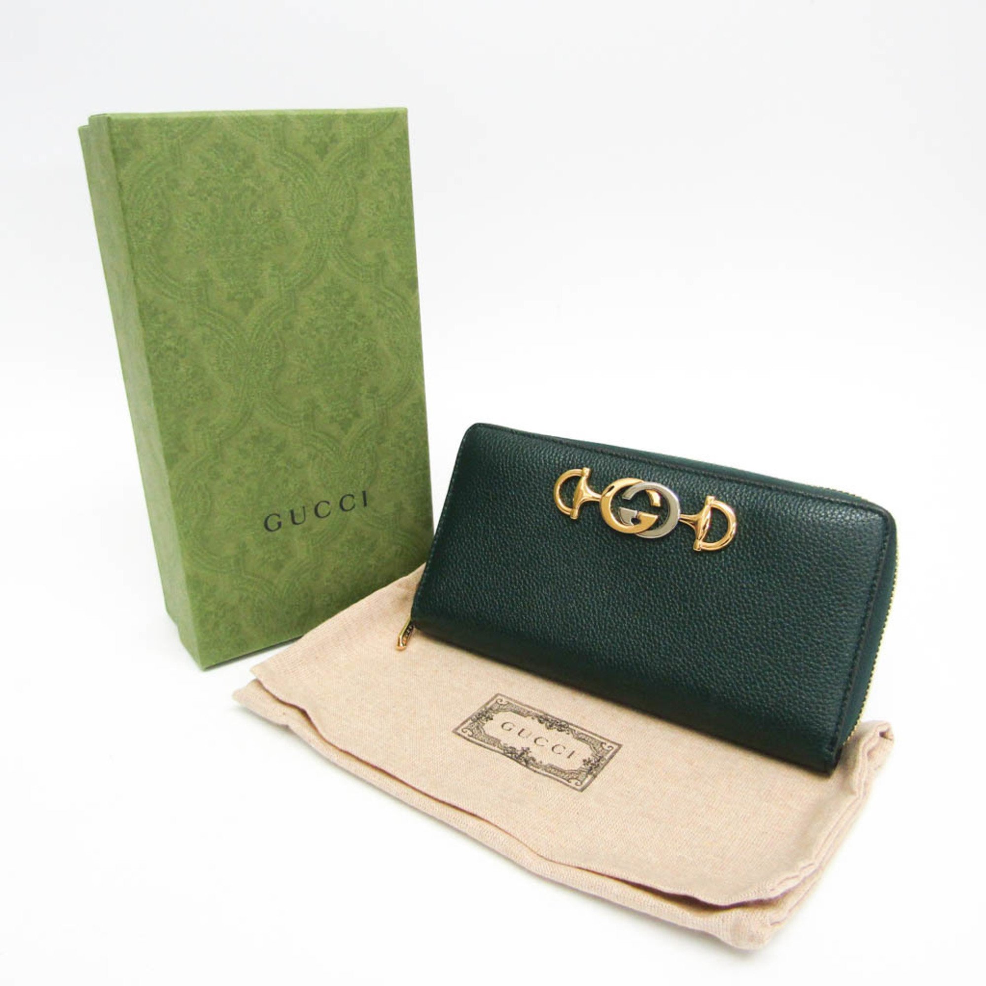 Gucci Zumi 570661 Women's Leather Long Wallet (bi-fold) Dark Green