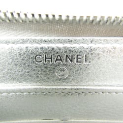 Chanel Airlines Women's  Lambskin Long Wallet (bi-fold) Silver