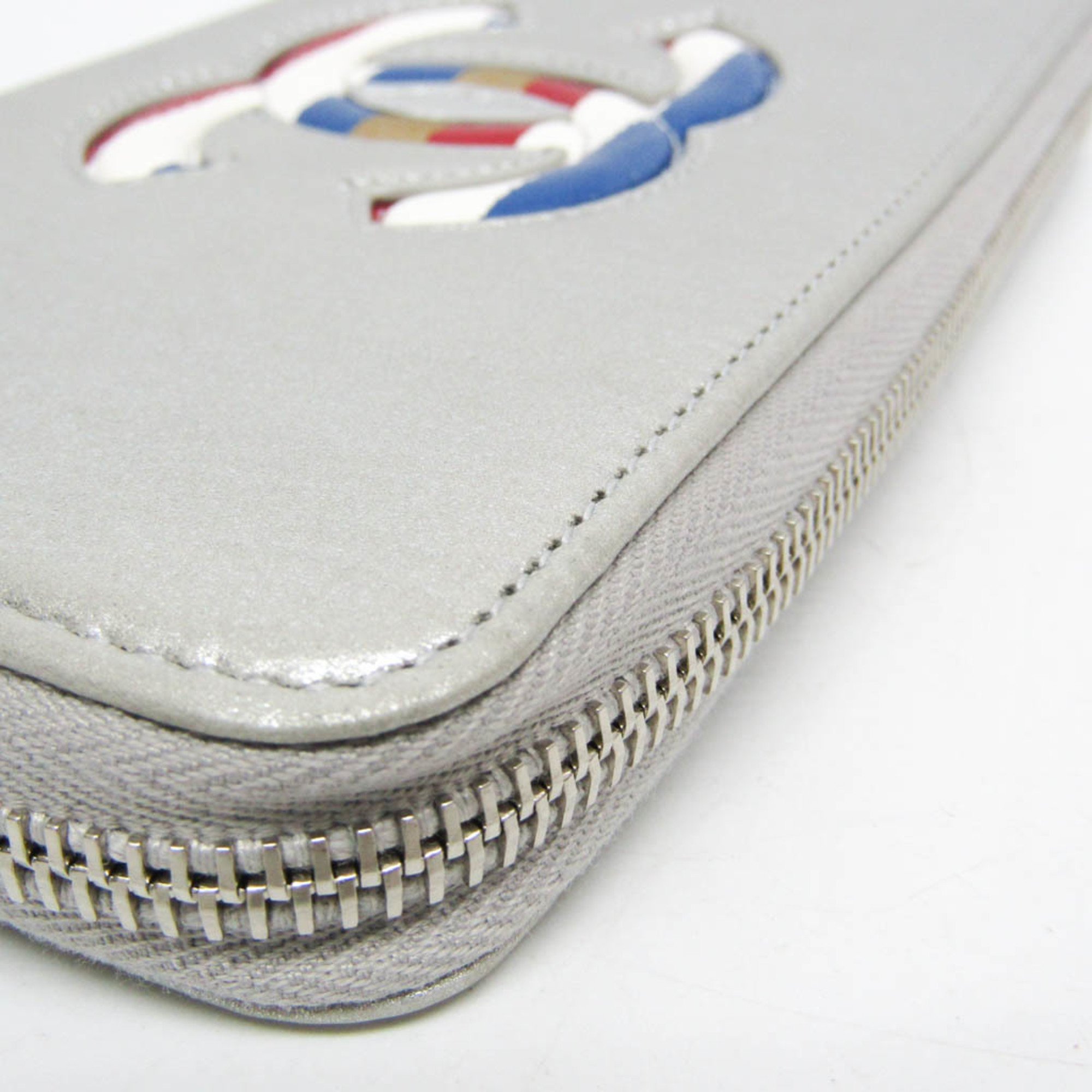 Chanel Airlines Women's  Lambskin Long Wallet (bi-fold) Silver