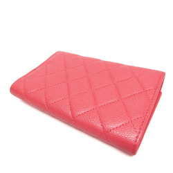 Chanel Matelasse Women's Caviar Leather Middle Wallet (tri-fold) Pink