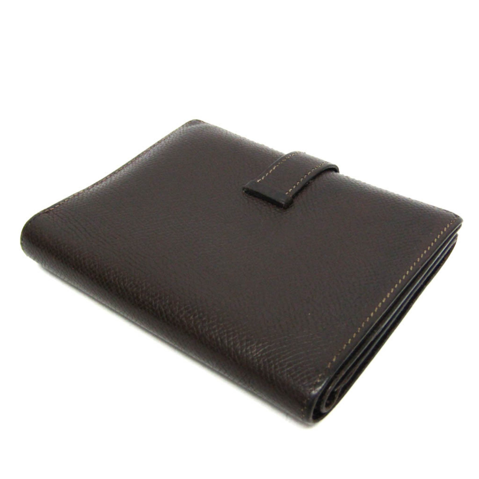 Hermes Bearn Compact Women,Men Epsom Leather Wallet (bi-fold) Chocolat